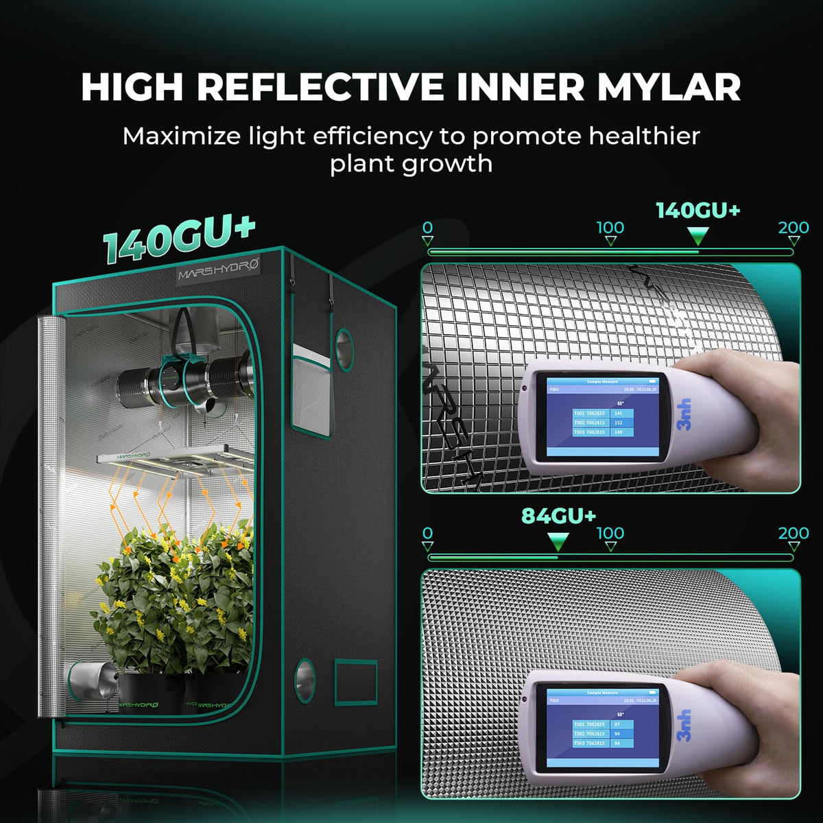 MARS HYDRO Grow Tent 60x60x140 CM Reflective Mylar Small Grow Tent with Removable Floor Tray View Window for Indoor Plant Grow Room for TS600/SP150