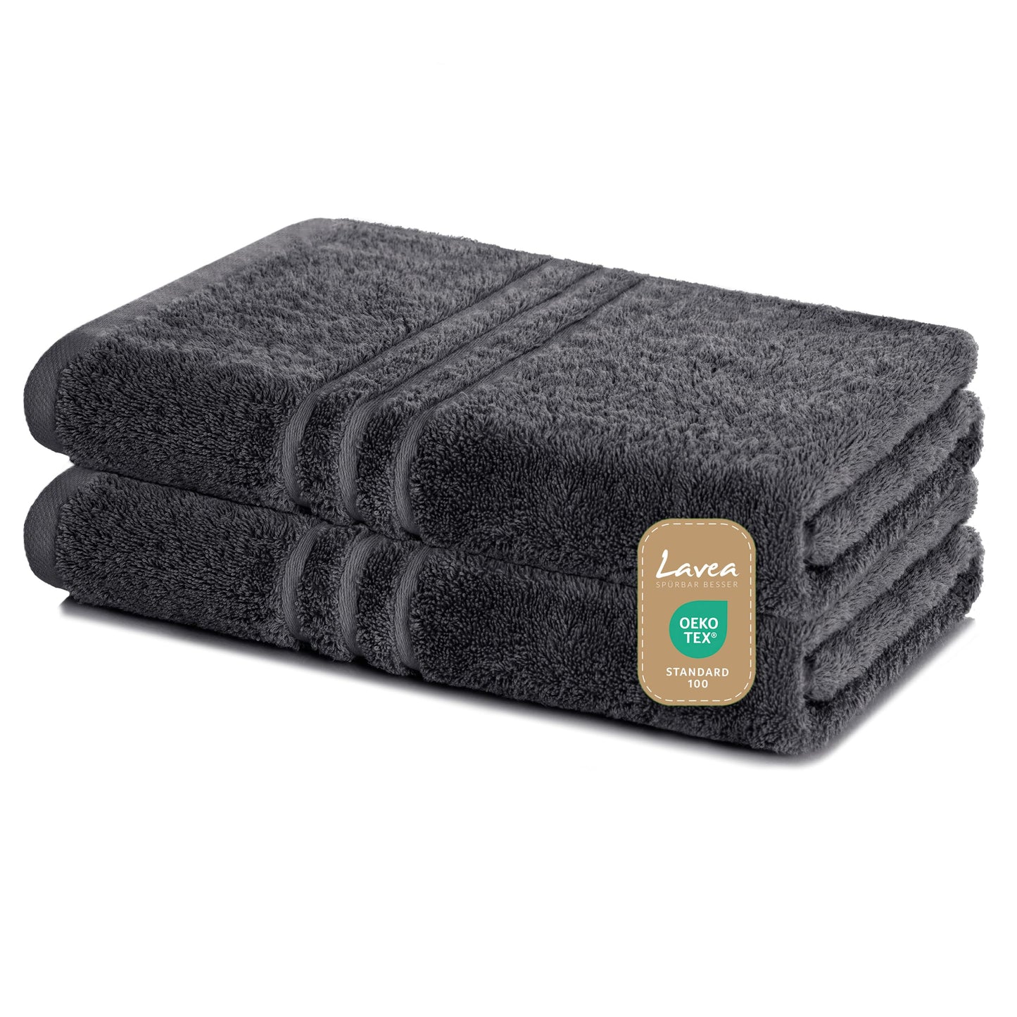 Lavea Set of 2 Bath Towels, 70 x 140 cm, Double Pack, 100% Cotton Terry Towelling, Absorbent, Soft and Durable, Washable at 60 °C, Tumble Dryer-safe