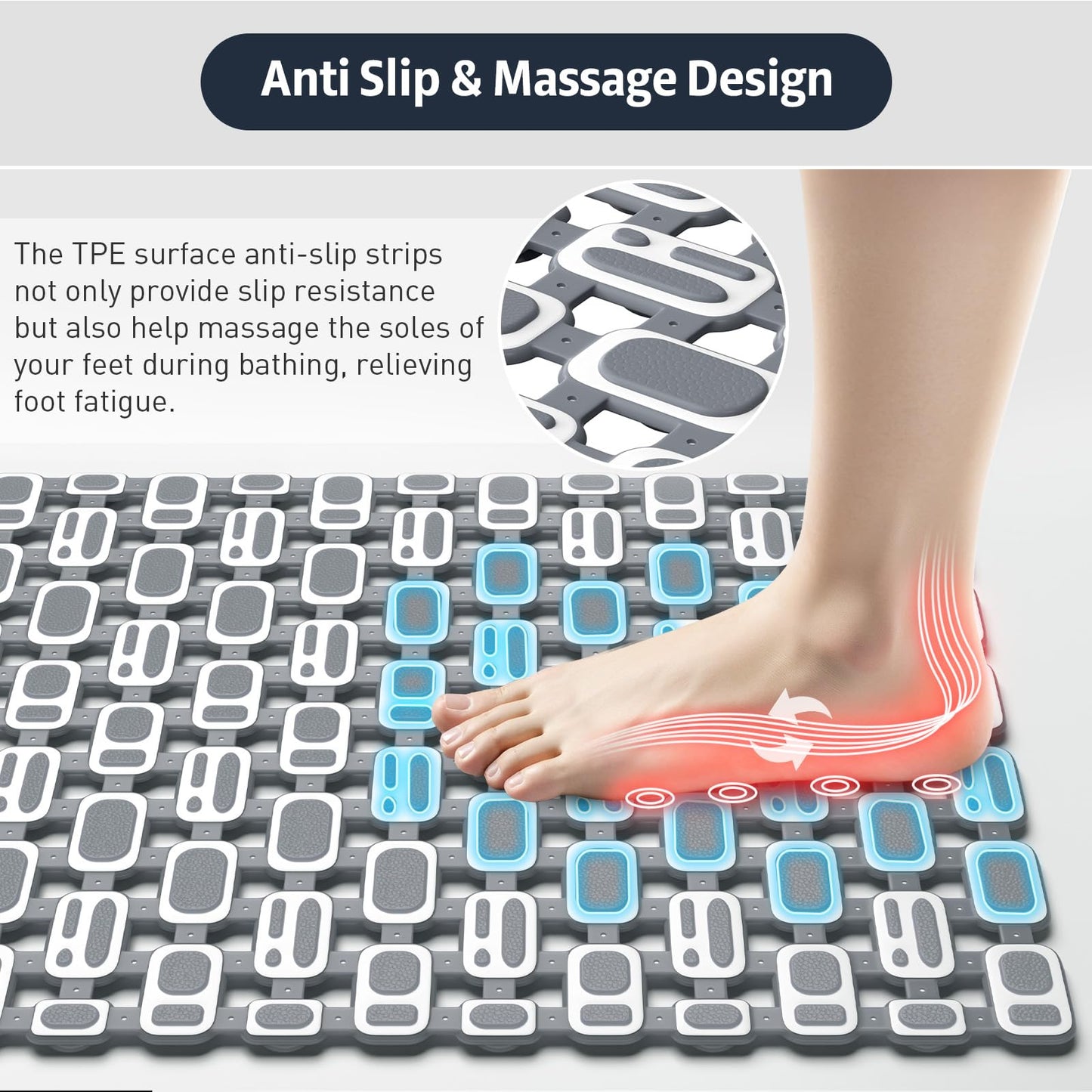 XIYUNTE Soft Shower Mat Non Slip Anti Mould for Elderly - 70x40cm Cut-to-Fit Non Slip Shower Mats for Inside Shower