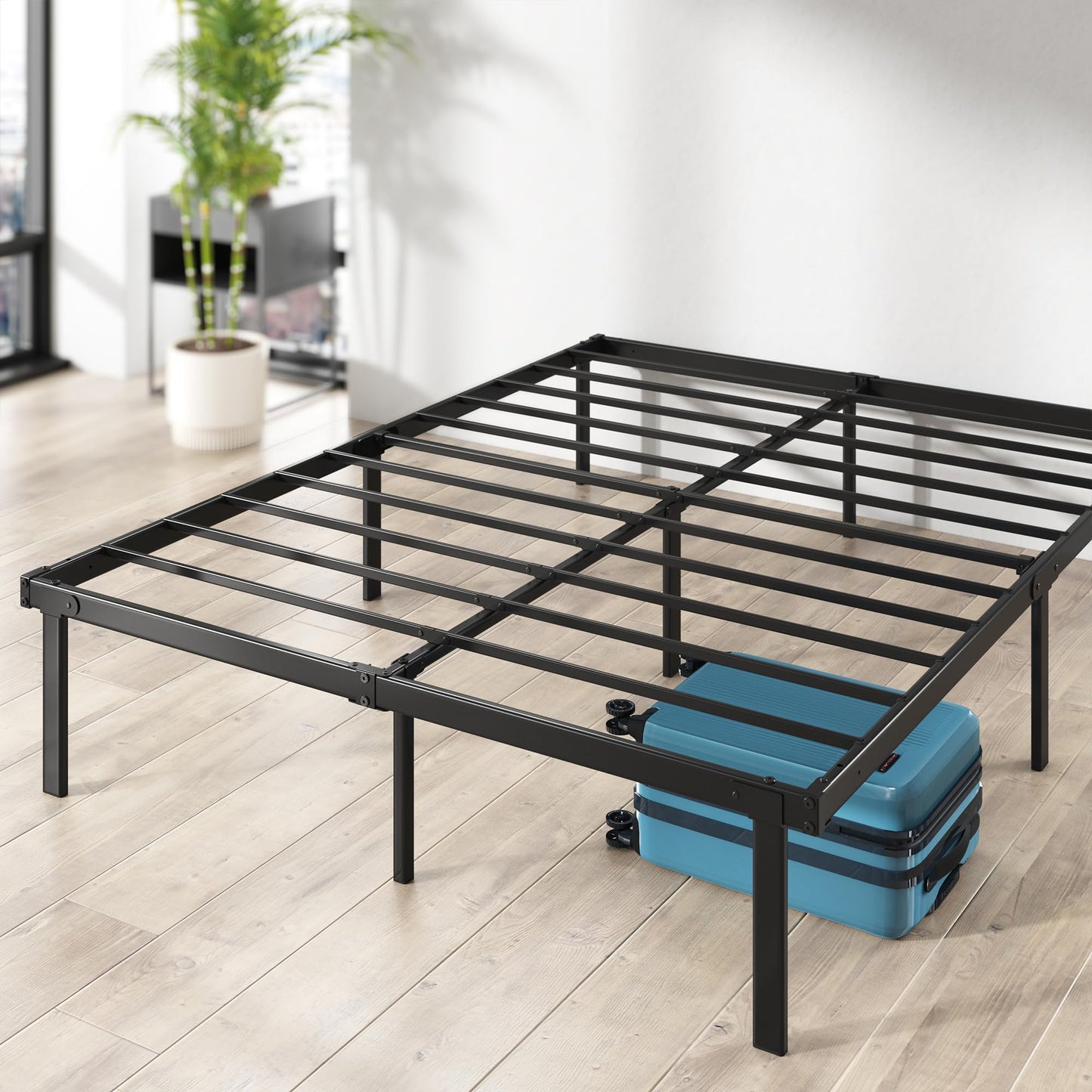 Zinus Caleb Double Bed frame - Bed 135x190 cm - 36cm Height - Metal bed frame with Underbed storage and steel slat support - Black