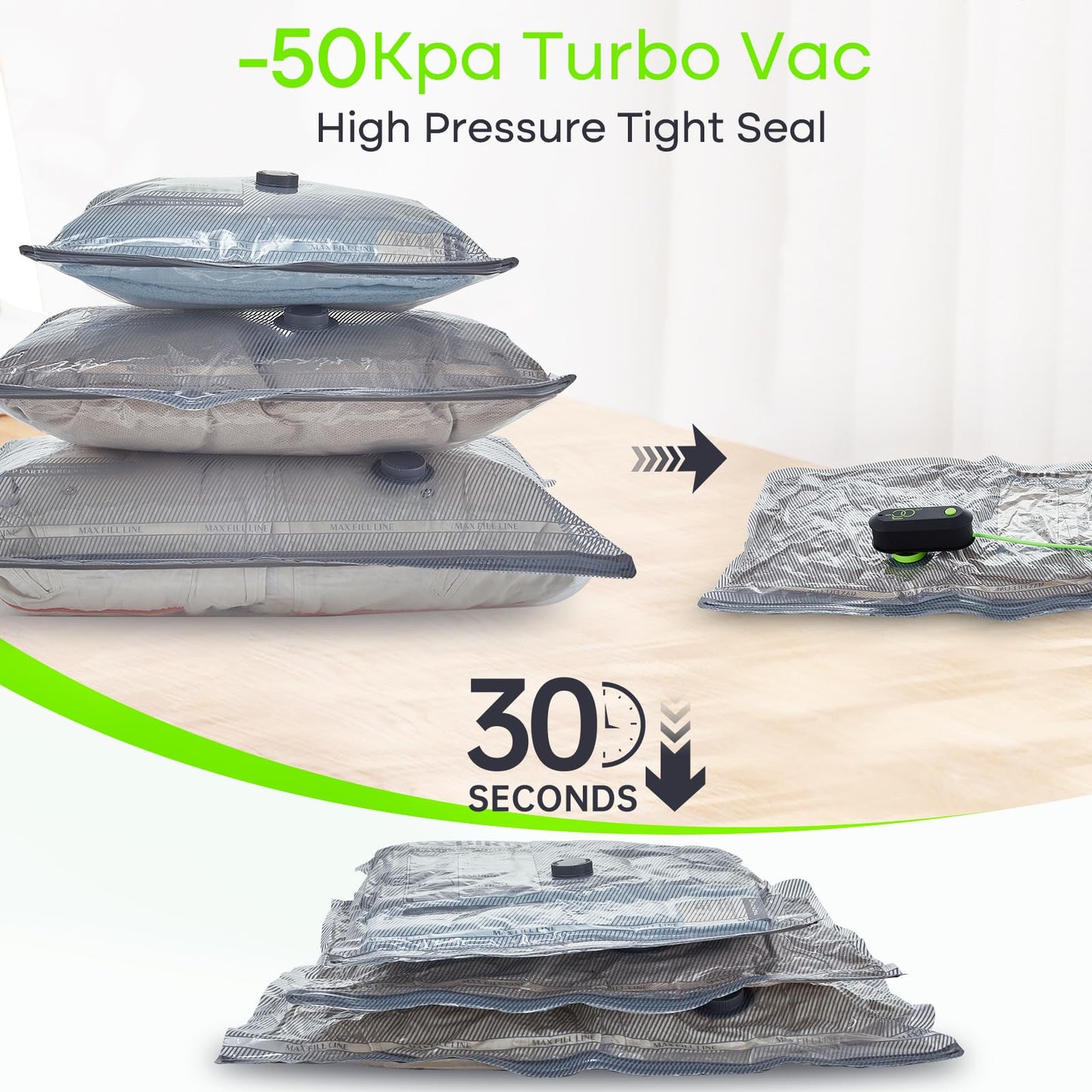 Vacbird Vacuum Storage Bags, Reusable Space Saver Bags with Electric Air Pump, Double Zip and Airtight Valve for Travel, 9 Pack