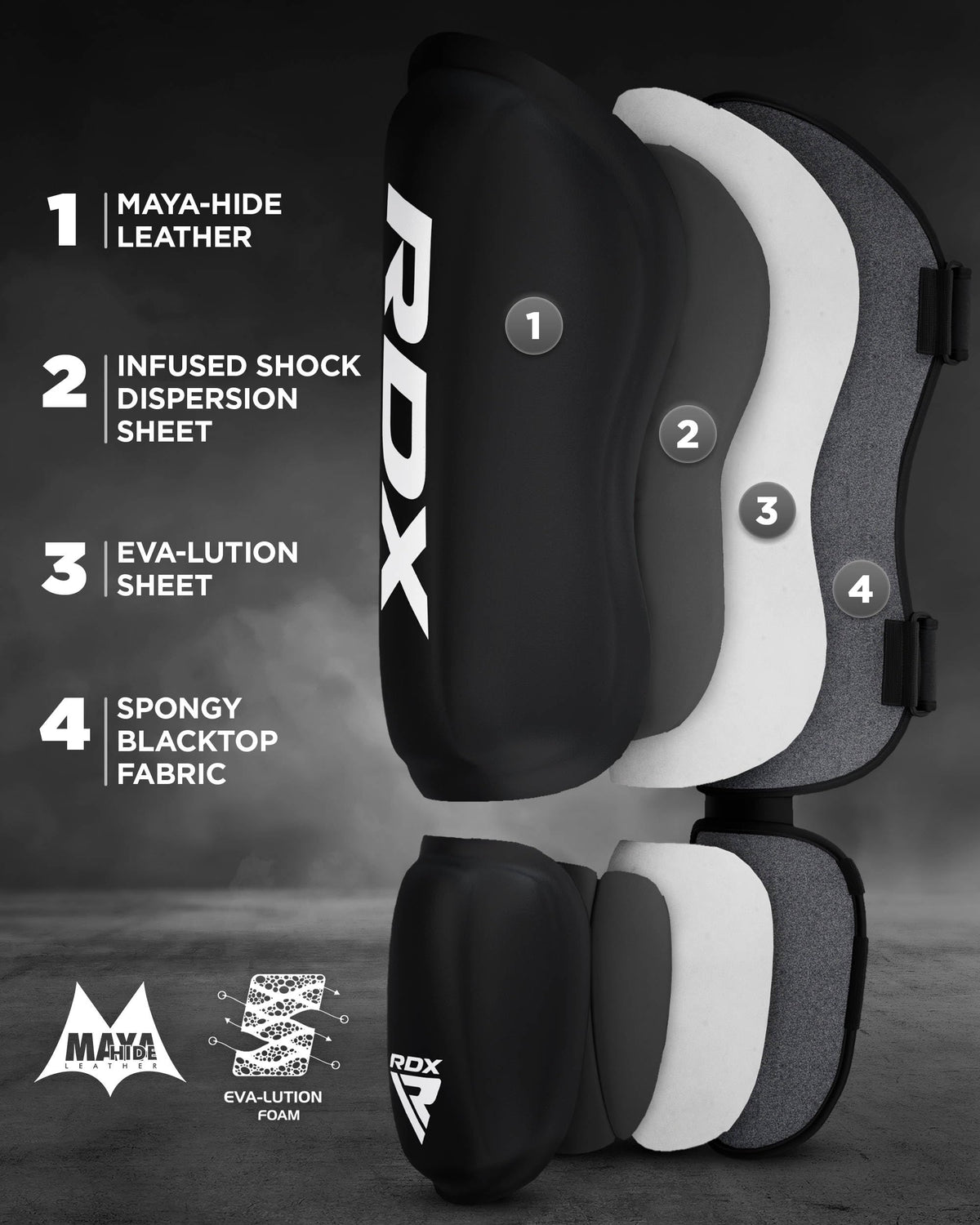 RDX Shin Guard MMA Instep Leg Pads Protective Gear Thai Boxing Training Kickboxing., Black, XL