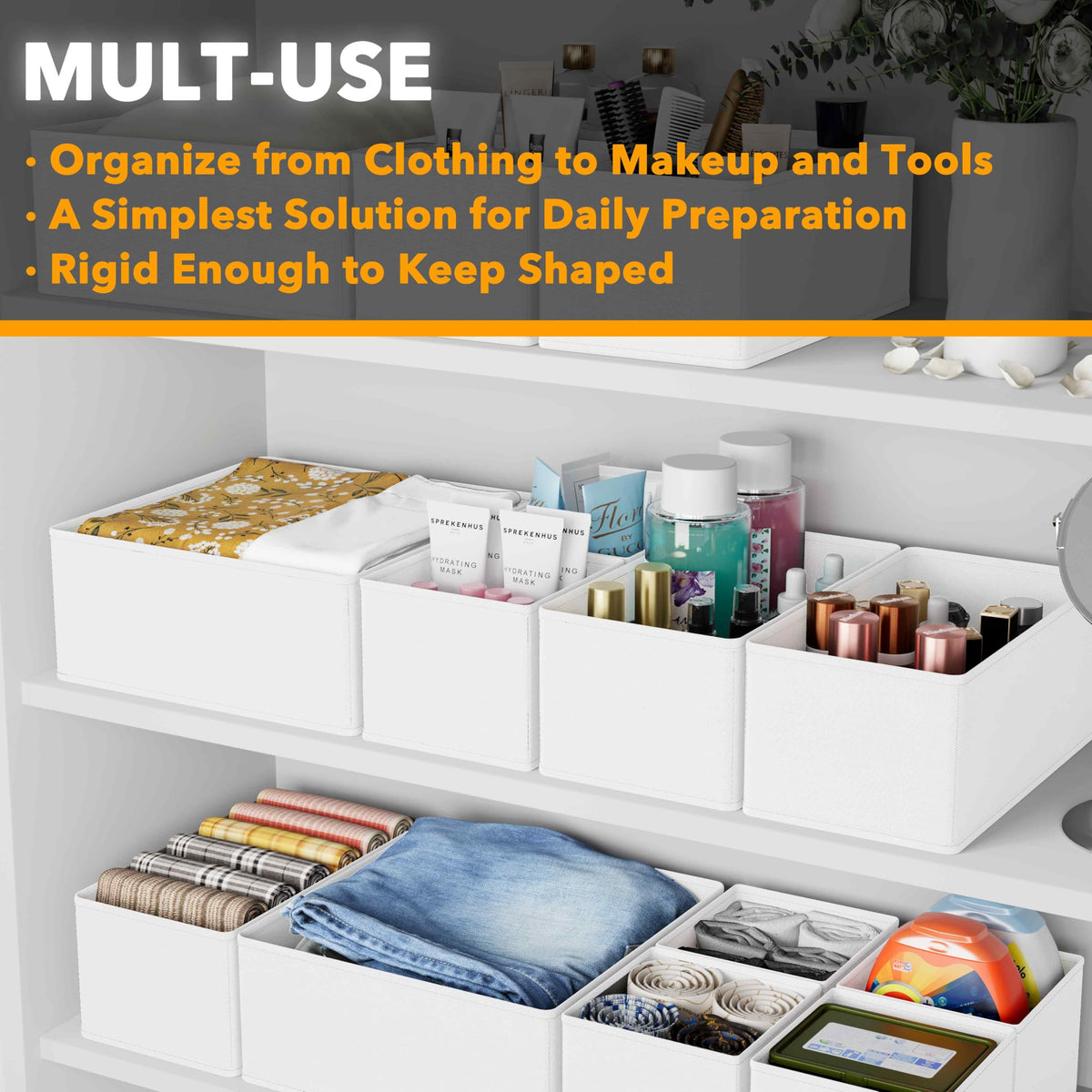 SpaceAid Set of 12 Drawer Organizers for Clothes, Underwear, Socks (White)