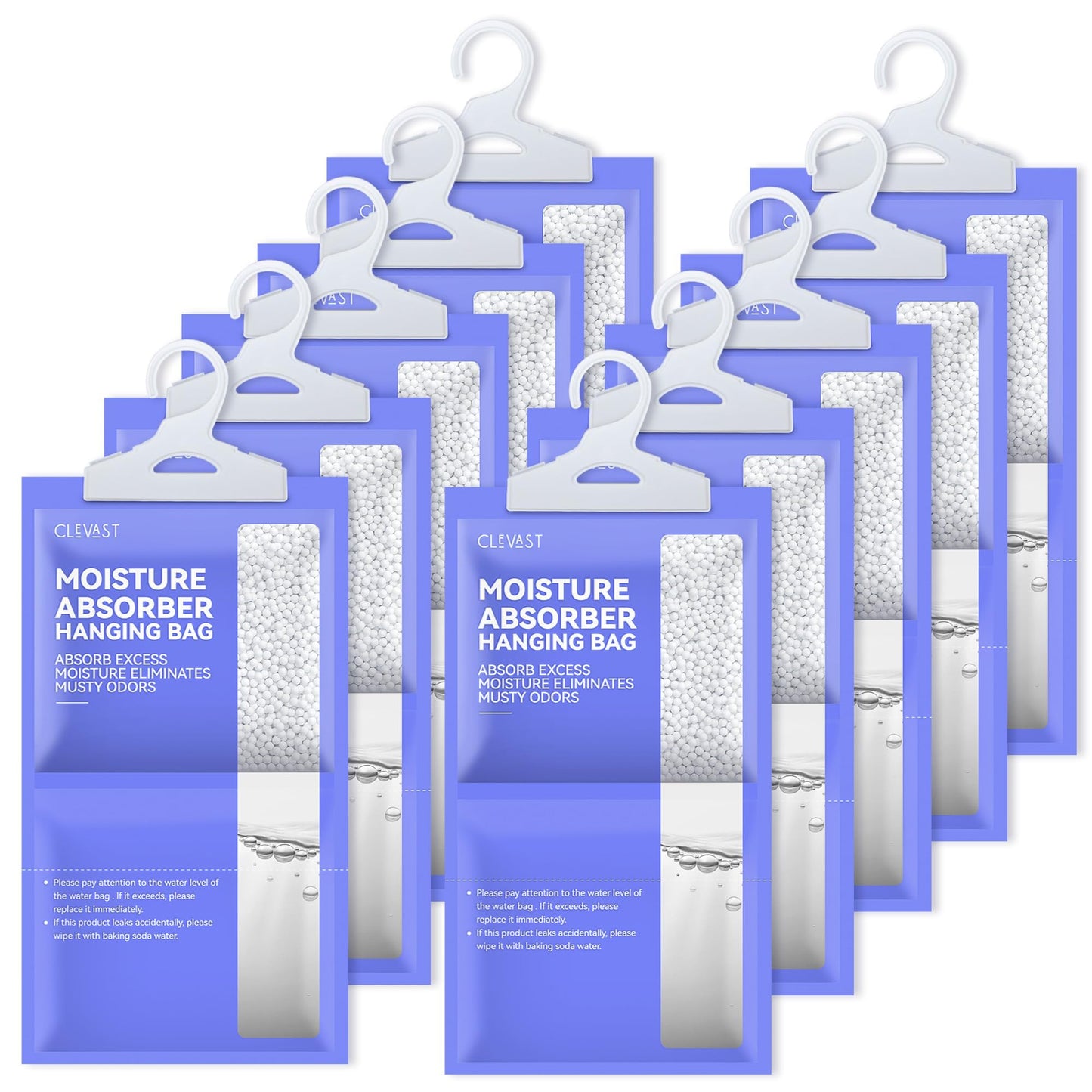 CLEVAST 10 Pack Wardrobe Dehumidifier Hanging Bags, Hanging Dehumidifiers for Wardrobes, Moisture Absorber for Wardrobe, Cupboards, Bedrooms,