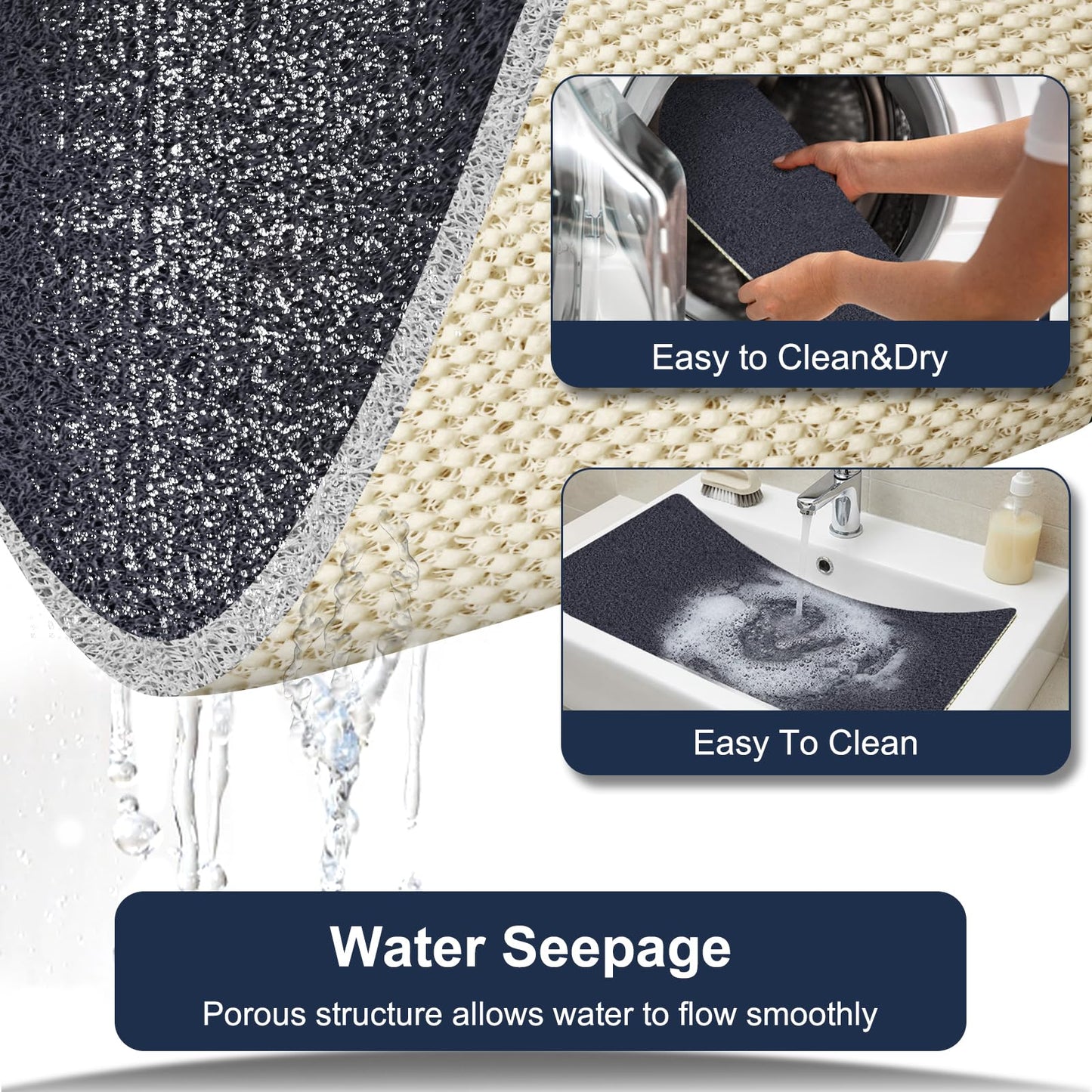 BLESWIN Shower Mat Non Slip 40x80CM, Anti Mould Shower Quick Dry Mats with Drain Hole, Large Antibacterial PVC Bath Mat for Inside Shower
