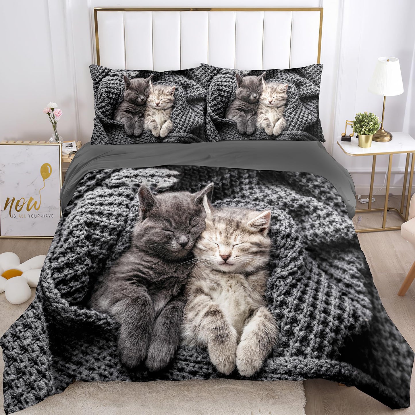 VTRXEG Cat Bedding Set, 3-Piece Soft and Comfortable Microfiber Duvet Cover Set for Children and Adults (220x240cm)