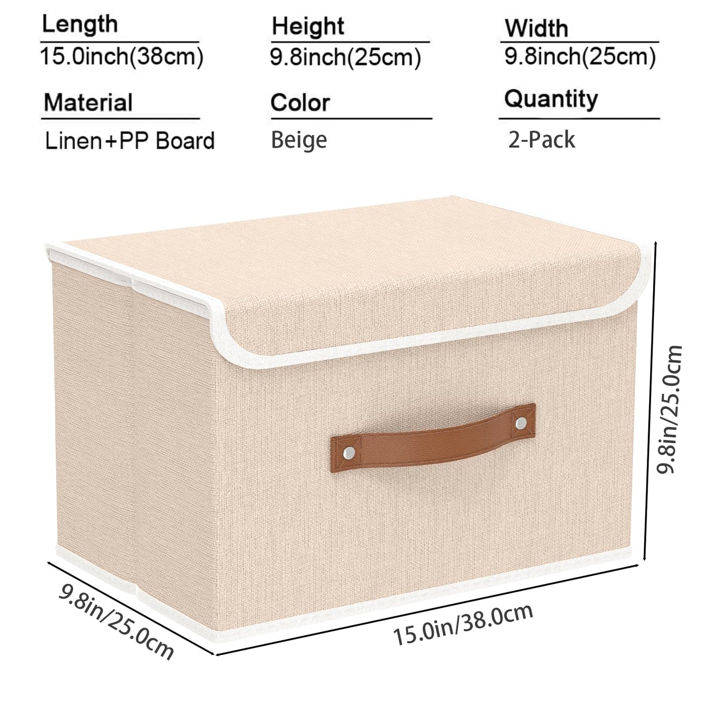 Yawinhe Foldable Storage Boxes, 2 Pack Fabric Baskets,38x25x25cm,Beige