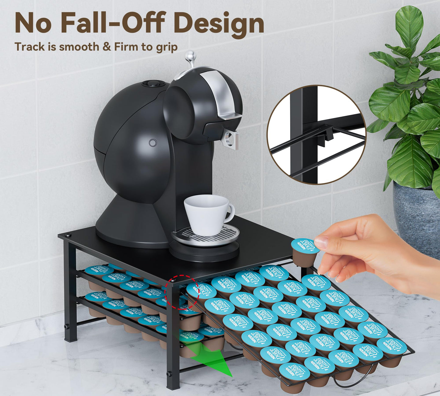 Coffee Pod Holder for Dolce Gusto, 90 Capsules Storage Drawer, 3 Tier Thick Metal Coffee Pod Storge, Pods Organizer Drawer with Non-Slip Feet Silent