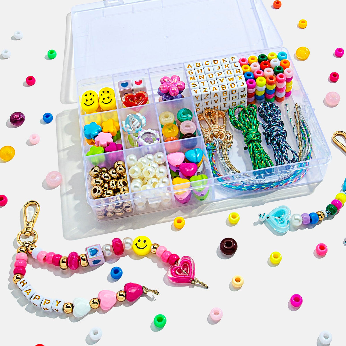 TOVABA 421PCS Beaded Keychain Making Kits for Women and Girls ? DIY Acrylic Heart, Star, Flower and Alphabet Beads for Bag Charms, Jewelry Making and