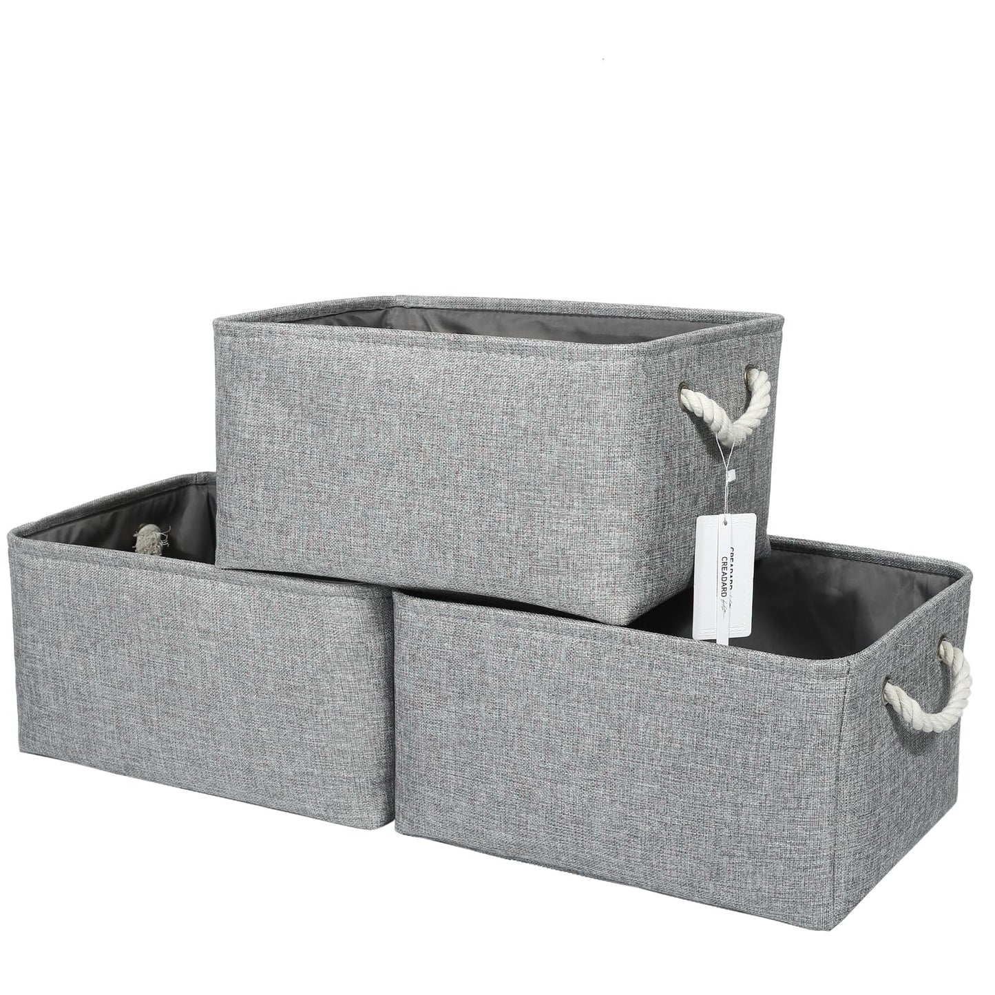 CREADARD Small Storage Box with Cotton Handles, Fabric Foldable Linen Canvas Wardrobe Storage Baskets for Living Room, Laundry Room