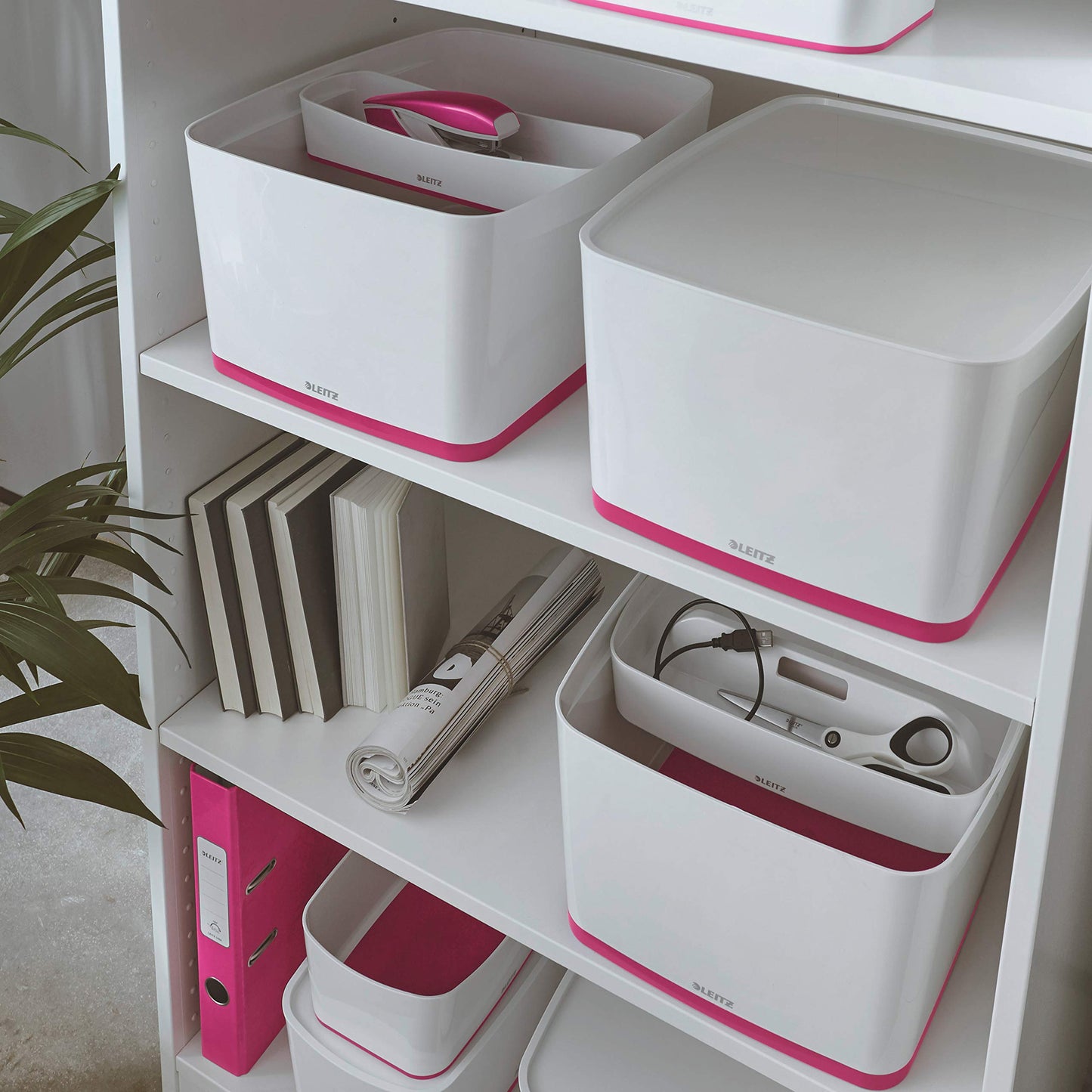 Leitz 18 Litre Storage Box with Lid, waterproof ABS, Pink Metallic