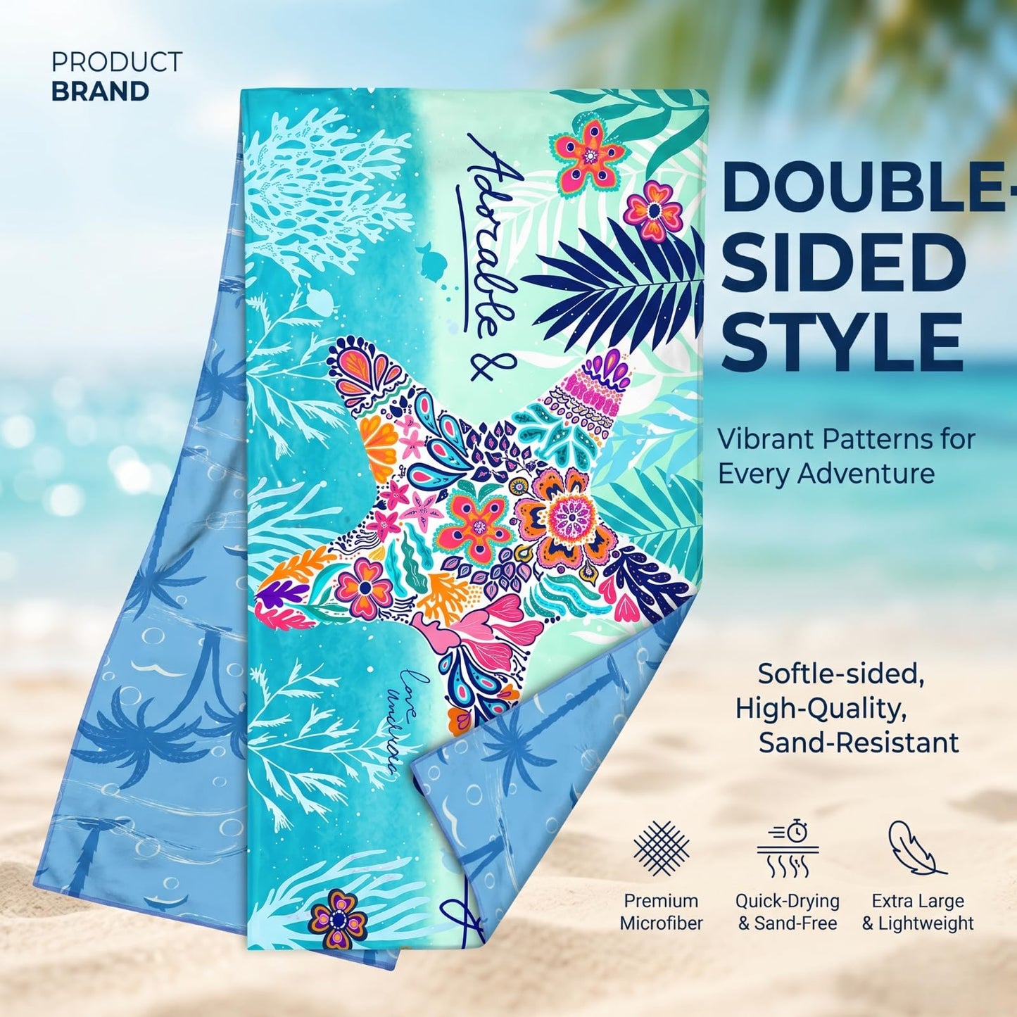 MXZWOC 2 Pack Microfibre Beach Towels, Extra Large 180 x 90 cm, Sand Free & Quick Dry Lightweight Travel Towels for Adults