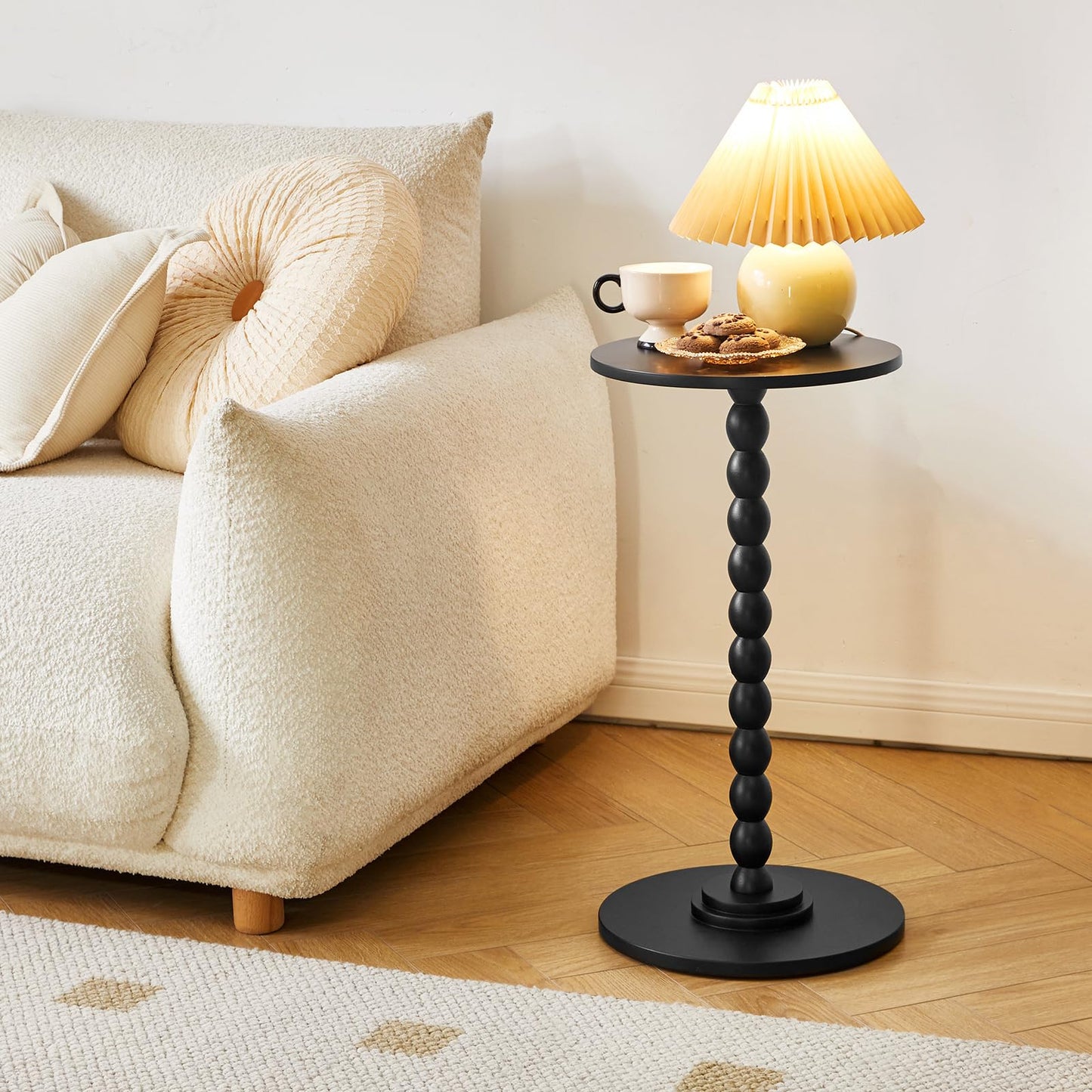 Aibiju Round Side Table, Small Side Tables for Small Spaces, Modern Accent Nightstand with Solid Wood Leg for Living Room, Bedroom, Corners