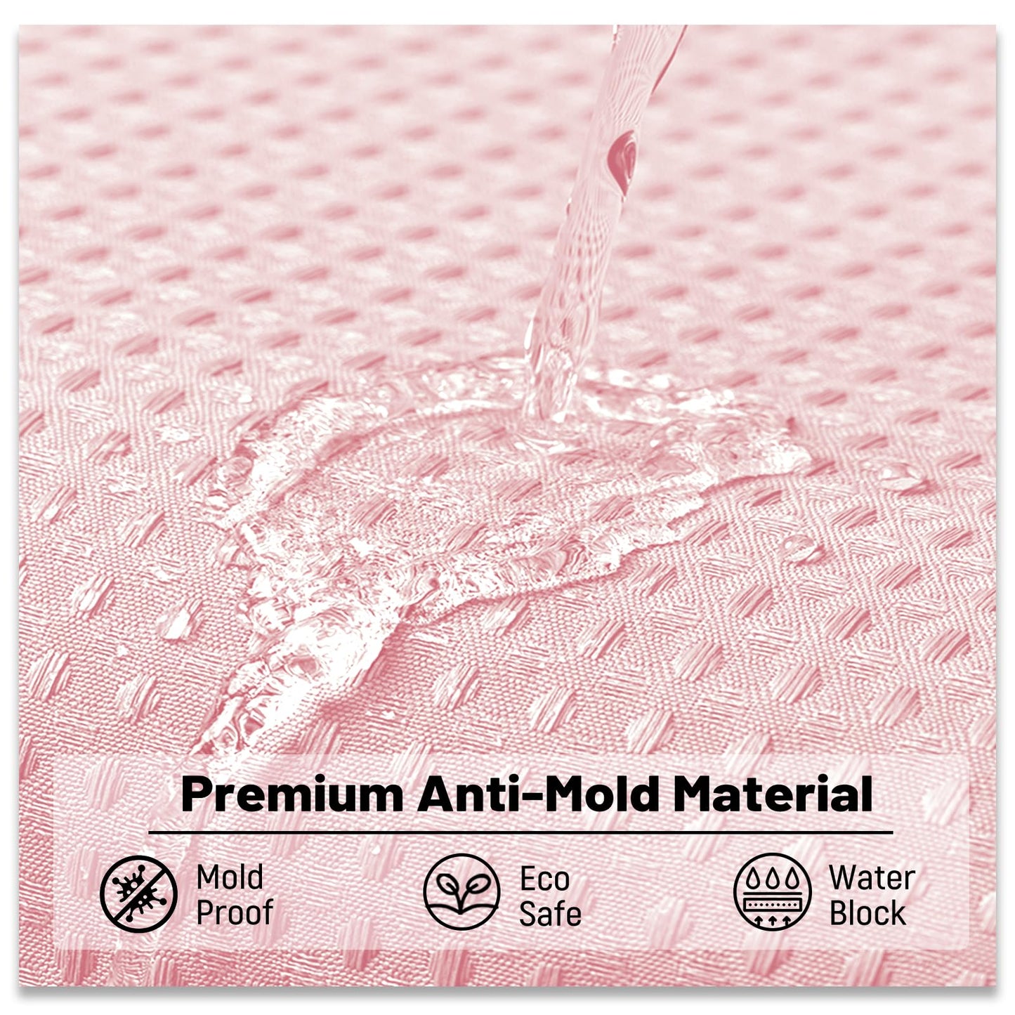 BTTN Extra Long Waffle Shower Curtain, Waterproof, 182x244cm, Pink
