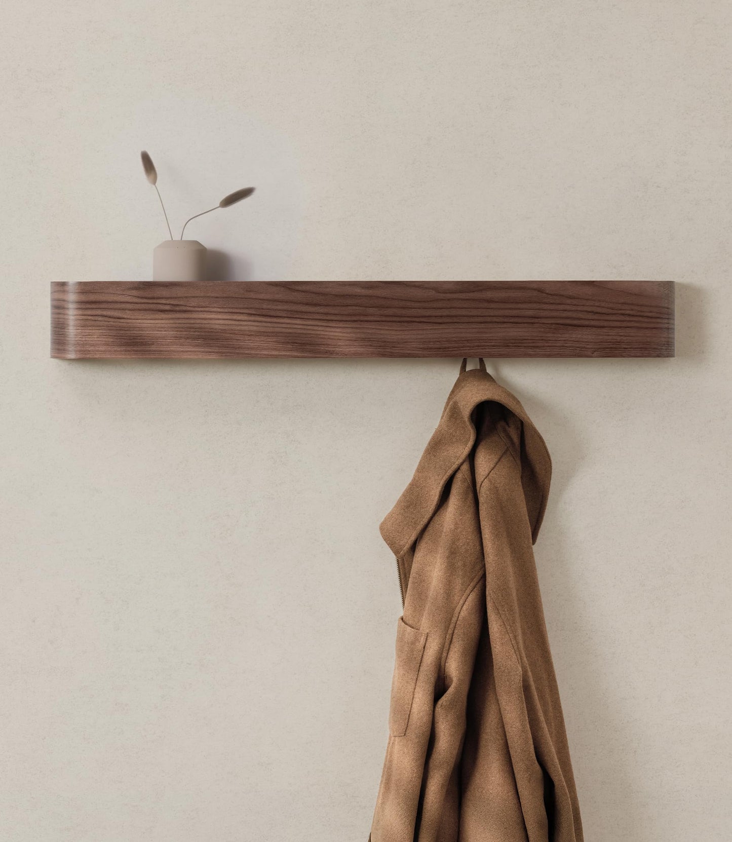 Kazai. Wall-Mounted Coat Rack 'Toke' | Modern Design Coat Rack with Hidden Wall Hooks | Solid Wood Veneer Panel Coat Hanger | Walnut