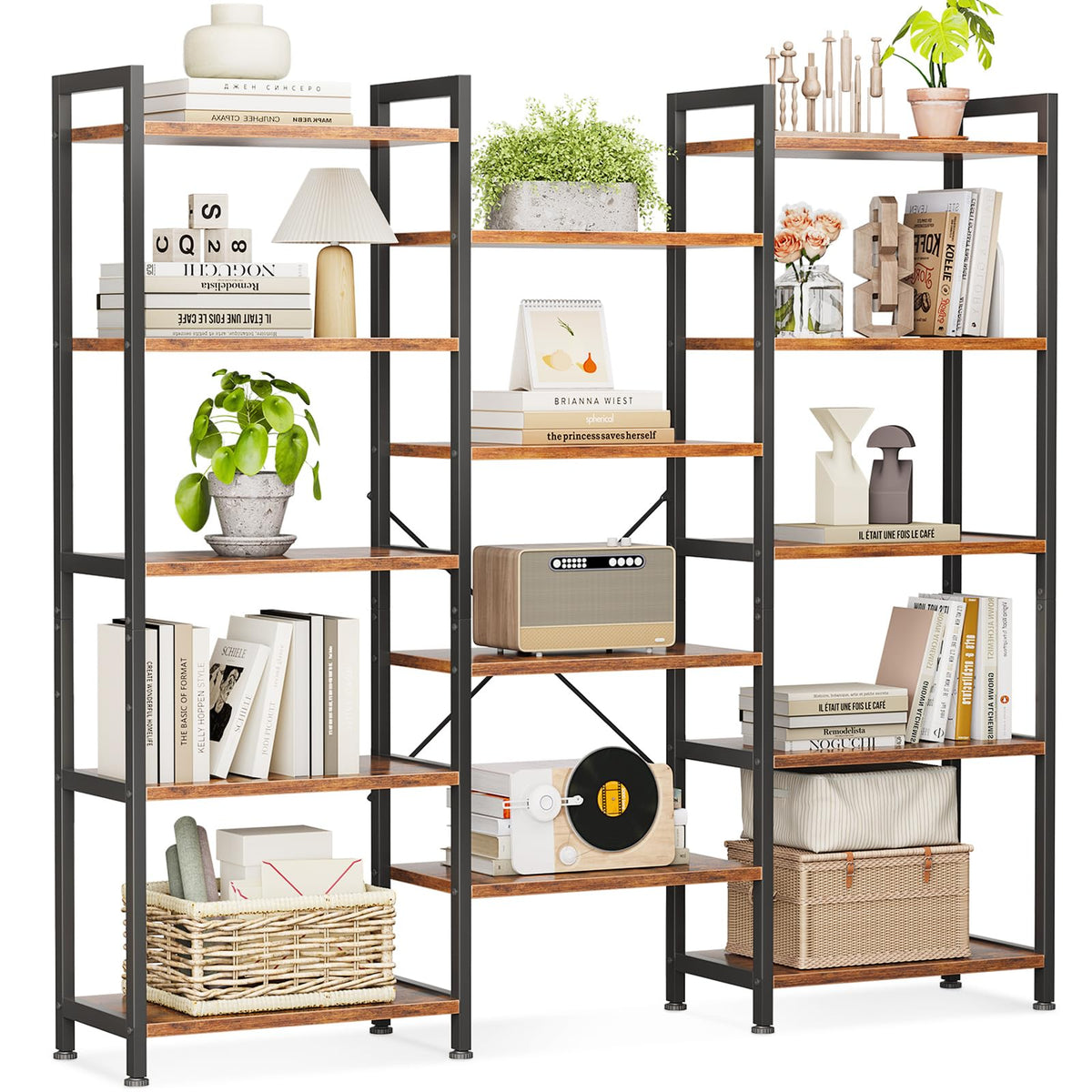 Coleshome 5-Tier Book Shelf, Industrial Bookcase, 146cmx126cm, Rustic Brown