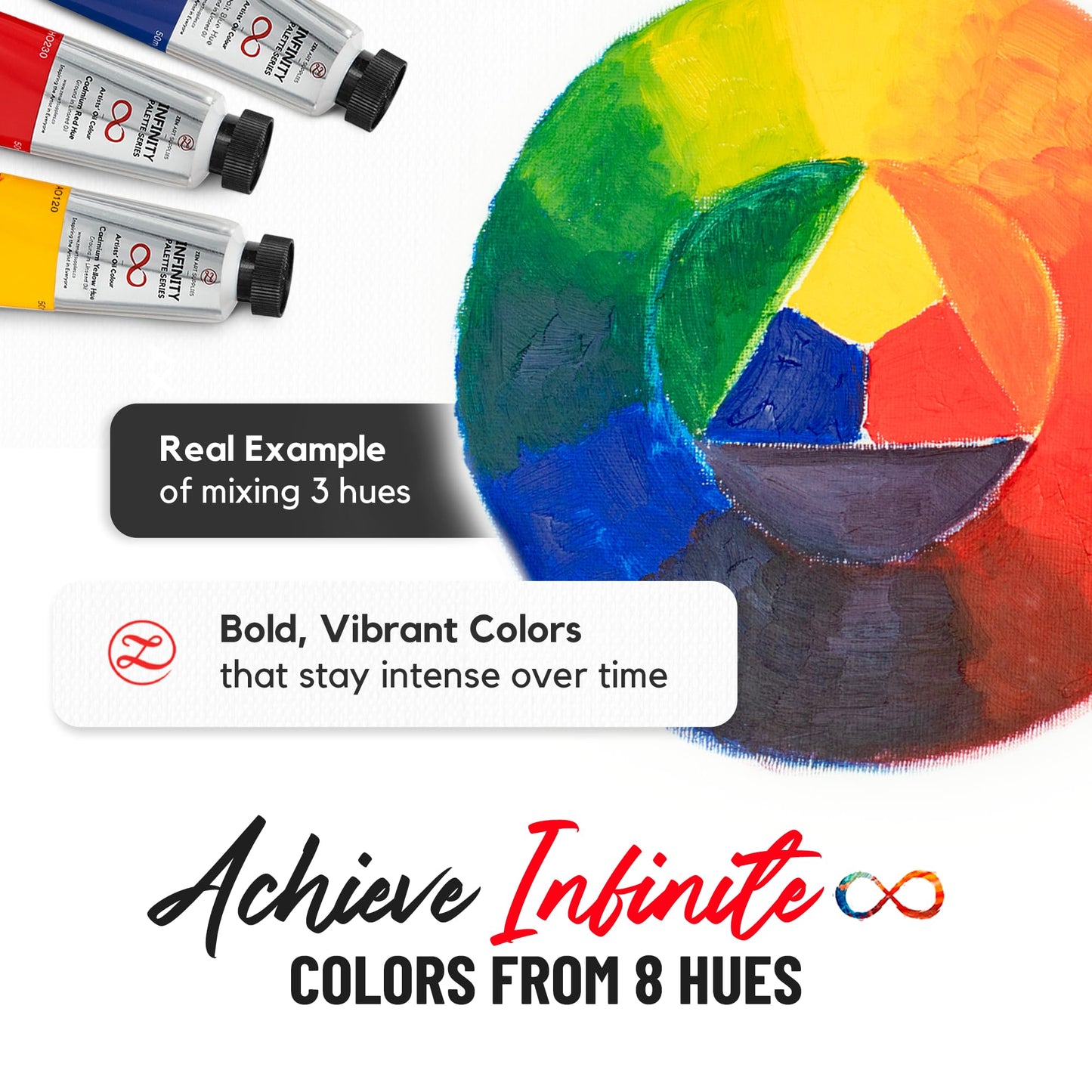 Professional Oil Paint Set for Artists - 8 x 50ml Large Tubes - Non-Toxic Artist Oil Paints. Highly Pigmented, Lightfast Oil Colour Paints, Creamy