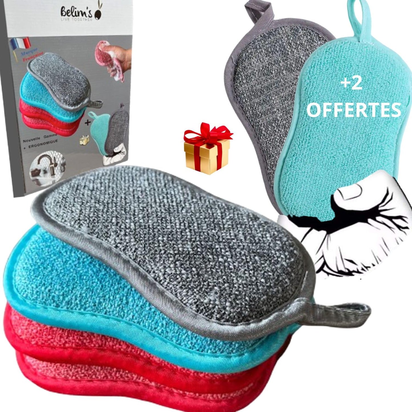 Washable Microfibre Sponge Kit - Magic Antibacterial Hygienic Double Sided Scouring Brush - Household Kitchen Bathroom