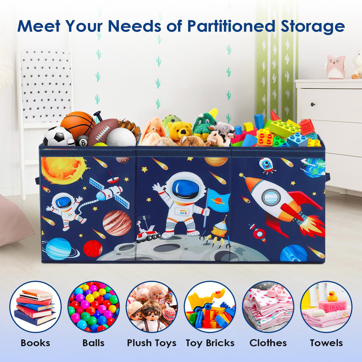 Decalsweet Astronaut Extra Large Kids Toy Storage Box with Lid,Foldable Oxford Toy Storage Organizer Box for Boys-963240cm-Lightweight Toy Chest