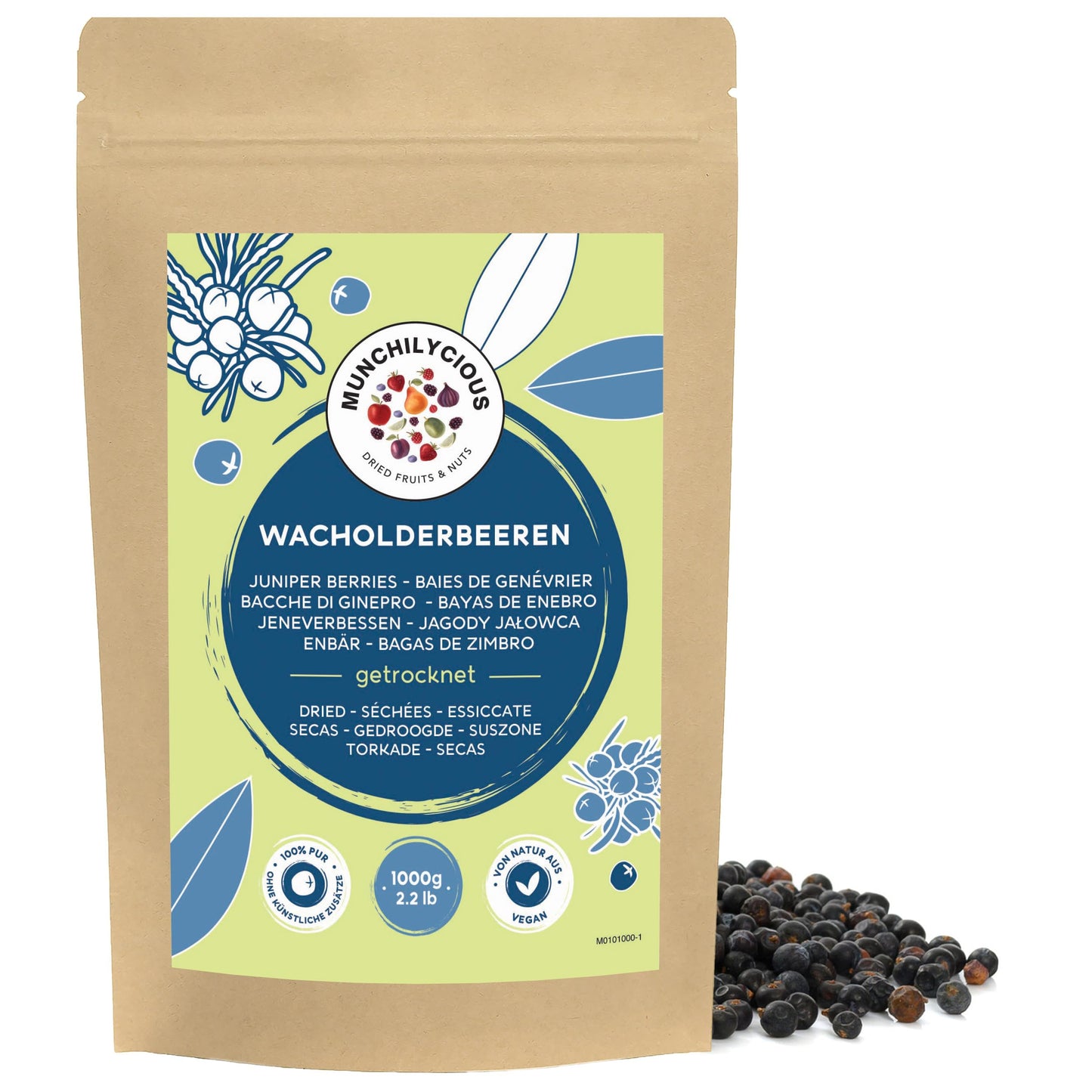 Munchilycious Dried Juniper Berries 1kg 2.2 lb, Whole Juniper Berries, No Added Sugar, Dried Fruit