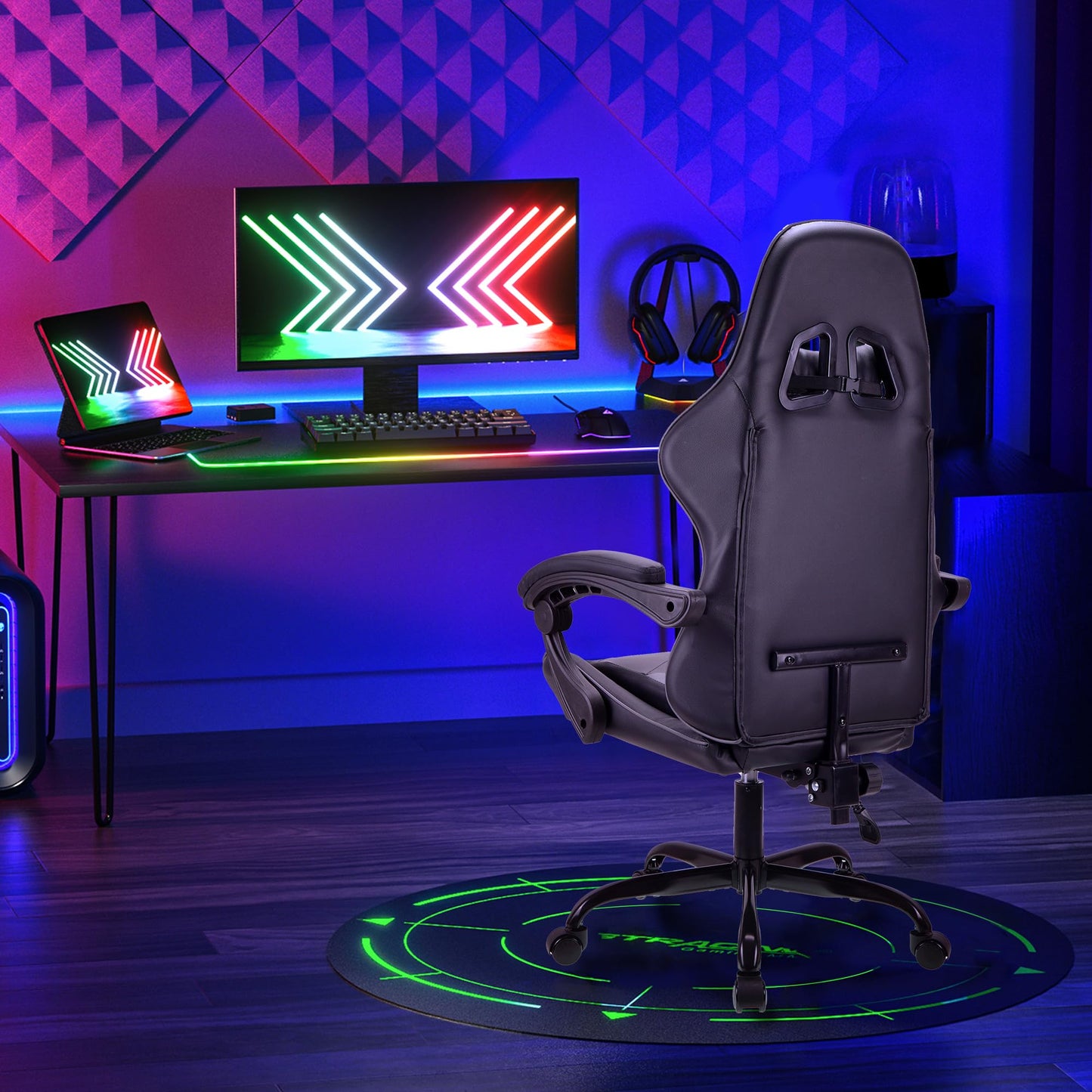 T-THREE.Ergonomic high-back gaming, computer, office, study, swivel, and racing-style chair with adjustable lumbar and headrest support, 150kg weight