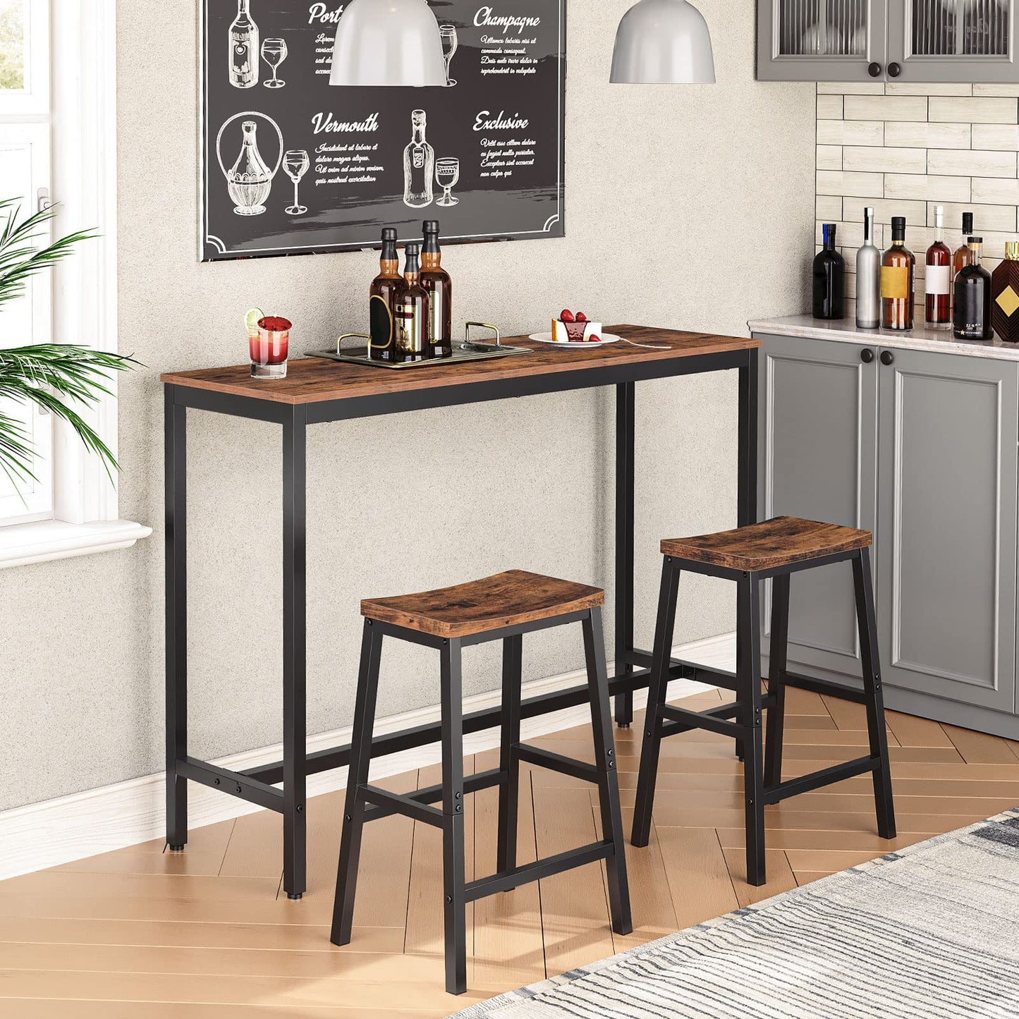 HOOBRO Bar Stools Set of 2, Tall Kitchen Breakfast Stools with Footrests, Bar Chairs with Saddle Seat for Kitchen, Counter, Easy Assembly
