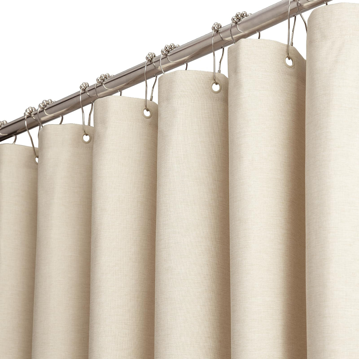 BTTN 92 x 182cm Cream Linen Shower Curtain, Narrow Stall Mildew Resistant Fabric Shower Curtain Set with 6 Hooks, Weighted Hem and Waterproof, Durable