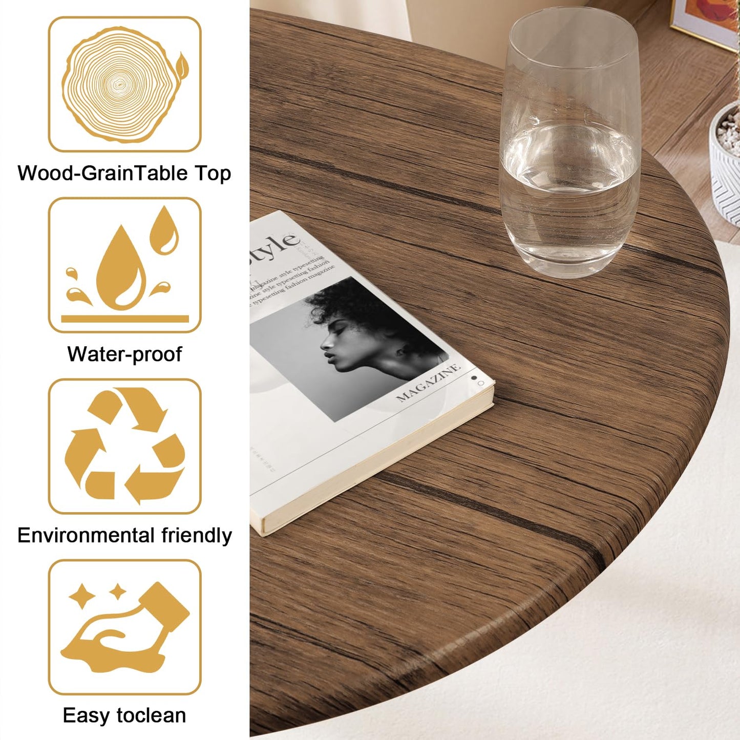 WDSHIYI Mid Century Modern Coffee Table,Large Oval White Coffee Table for Living Room,for Small Spaces, Brown&Black 108 D x 56 W x 40 H
