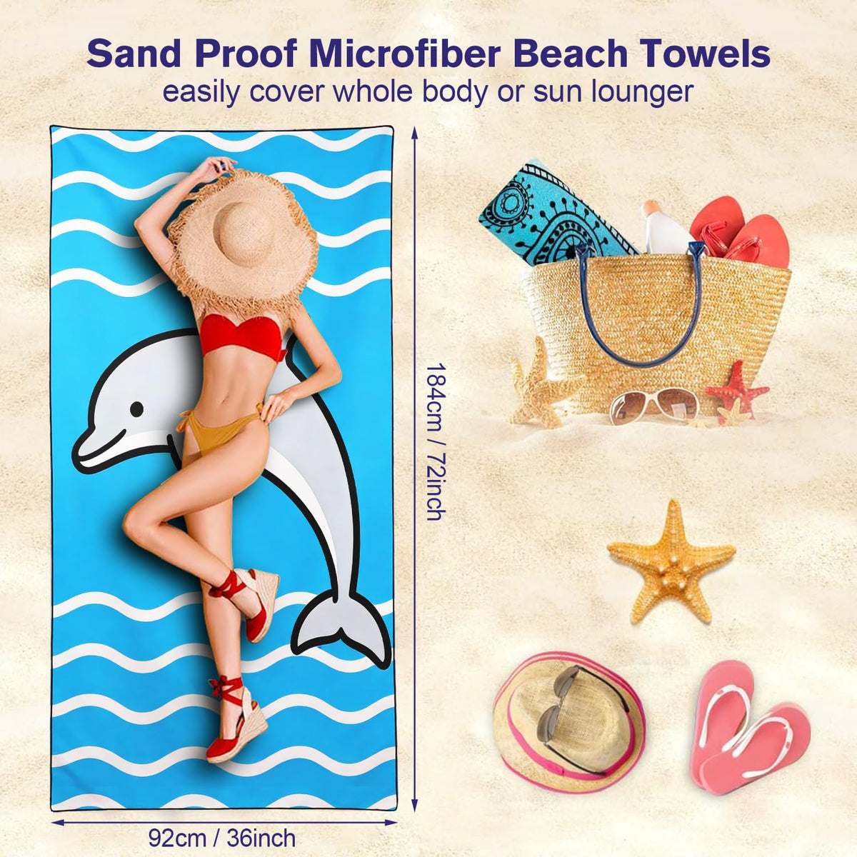 Violetpos 2 Pack Extra Large 180x90 cm Beach Towels, 250GSM Premium Microfibre, Sand Free Quick Dry Lightweight