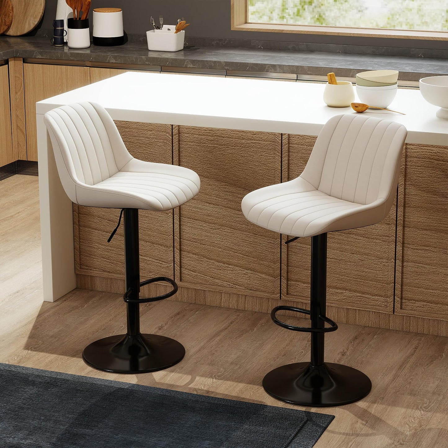 Youhauchair Bar Stools Set of 2, Swivel Counter Height Barstools with Back, Adjustable PU Leather Bar Stool, Modern Kitchen Breakfast Bar Stools