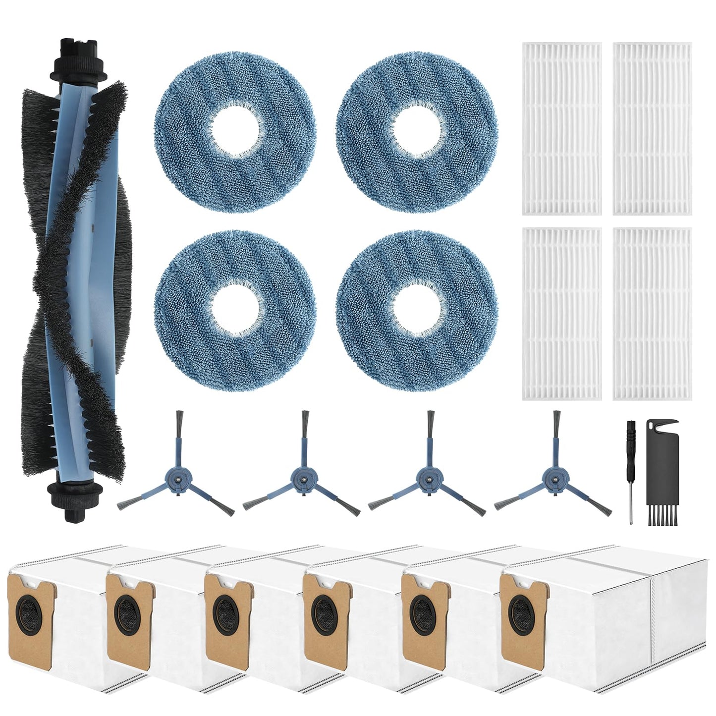 VIEWALL C20 Accessories Kit Replacement for Eufy Omni C20 Vacuum Cleaner,1 Main Brush,4 Mop Cloth Pads,4 Side Brushes,4 HEPA Filters,6 Replacement