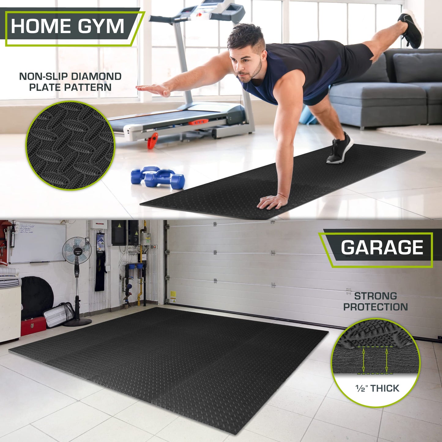 ProsourceFit Puzzle Exercise Mat ? in, EVA Interlocking Foam Floor Tiles for Home Gym, Mat for Home Workout Equipment, Floor Padding for Kids, Black,
