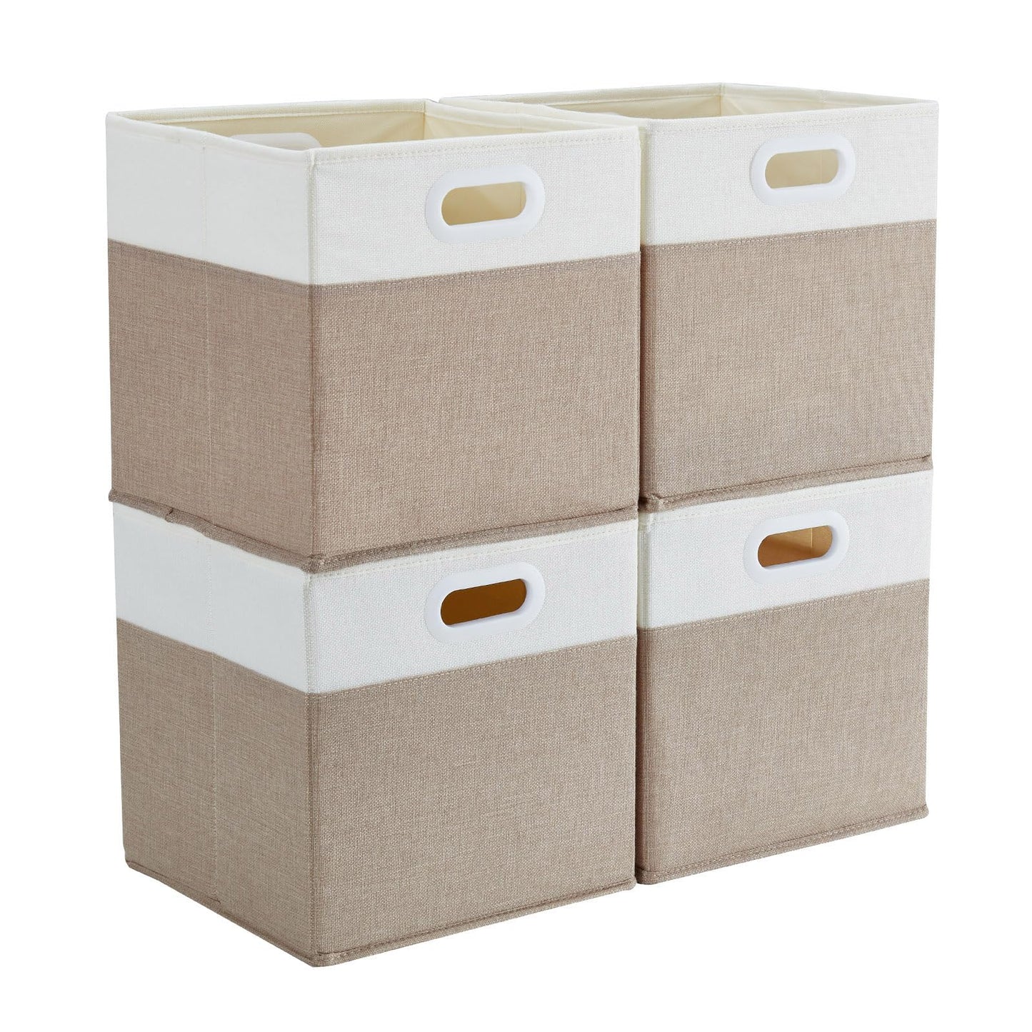Mangata Cube Storage Boxes 25x25x25 cm, Fabric Storage Cube Baskets for Clothes Bins, Baskets, Chests,Toys (Lihgt Khaki White, 4Pcs)
