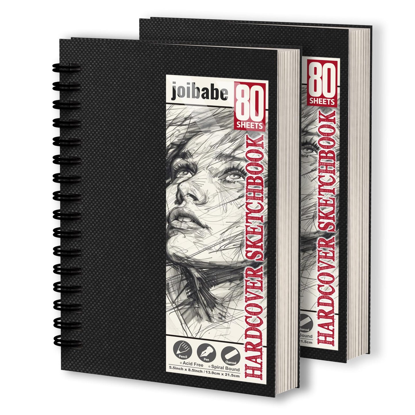 joibabe 2 Pack A5 Sketch Books Hardcover Spiral Bound 100gsm Drawing Pad,160 Sheets (320 Pages) Sketch Pad - Natural White Drawing Paper, Professional