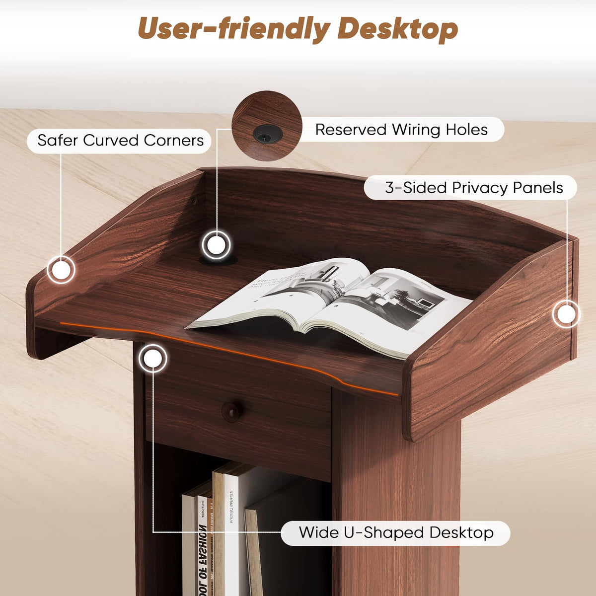 Suuiwau Podium Stand with Wheels & Concealed Cable Hole for Mics
