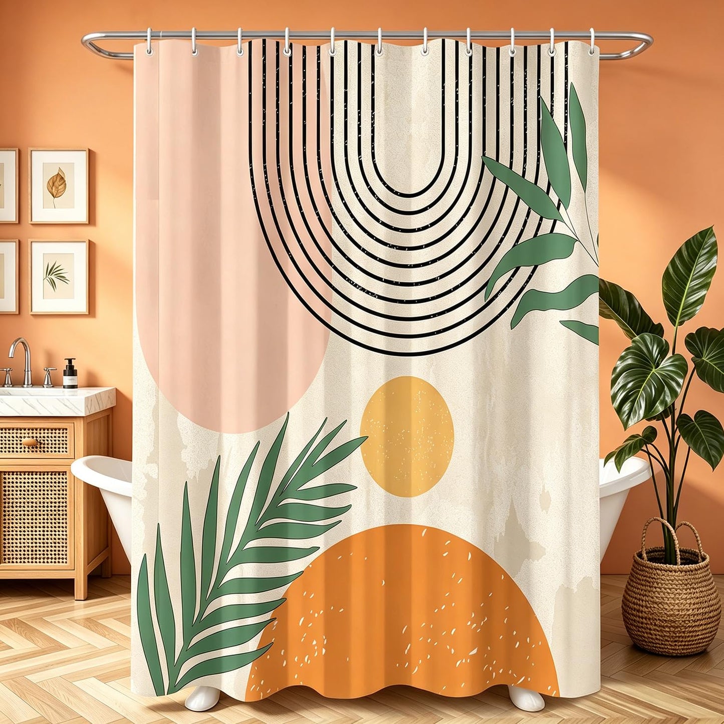 Lerores Boho Style Shower Curtain, 180 x 180 cm, Weighted Hem, Anti-Mould, Water-Repellent