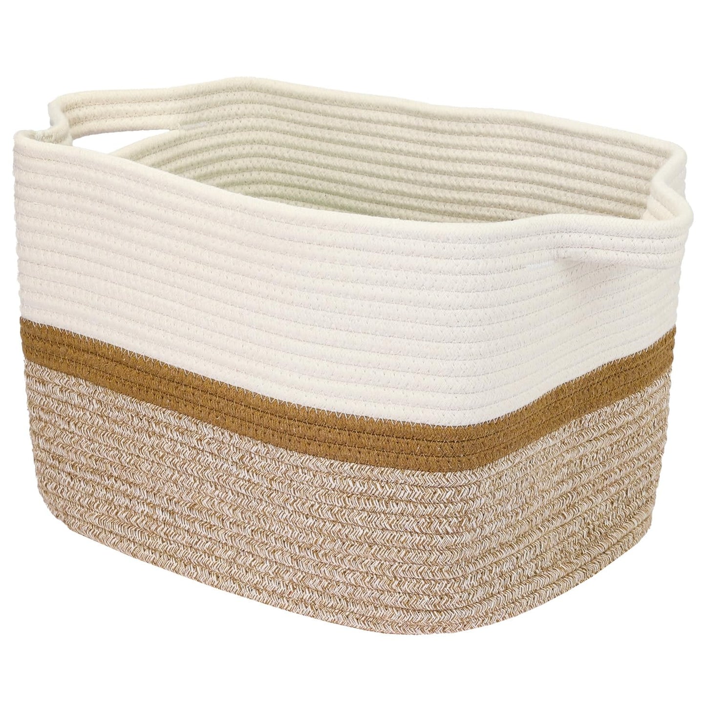 HMF Storage Basket with Extended Handles, Cotton Basket | 36 x 30 x 25 cm | White/Brown
