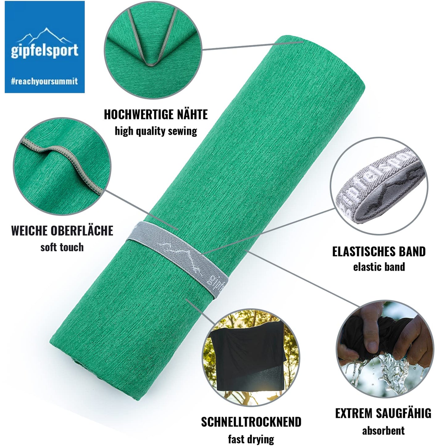 gipfelsport Microfibre Towel | Green | M(110x50cm)