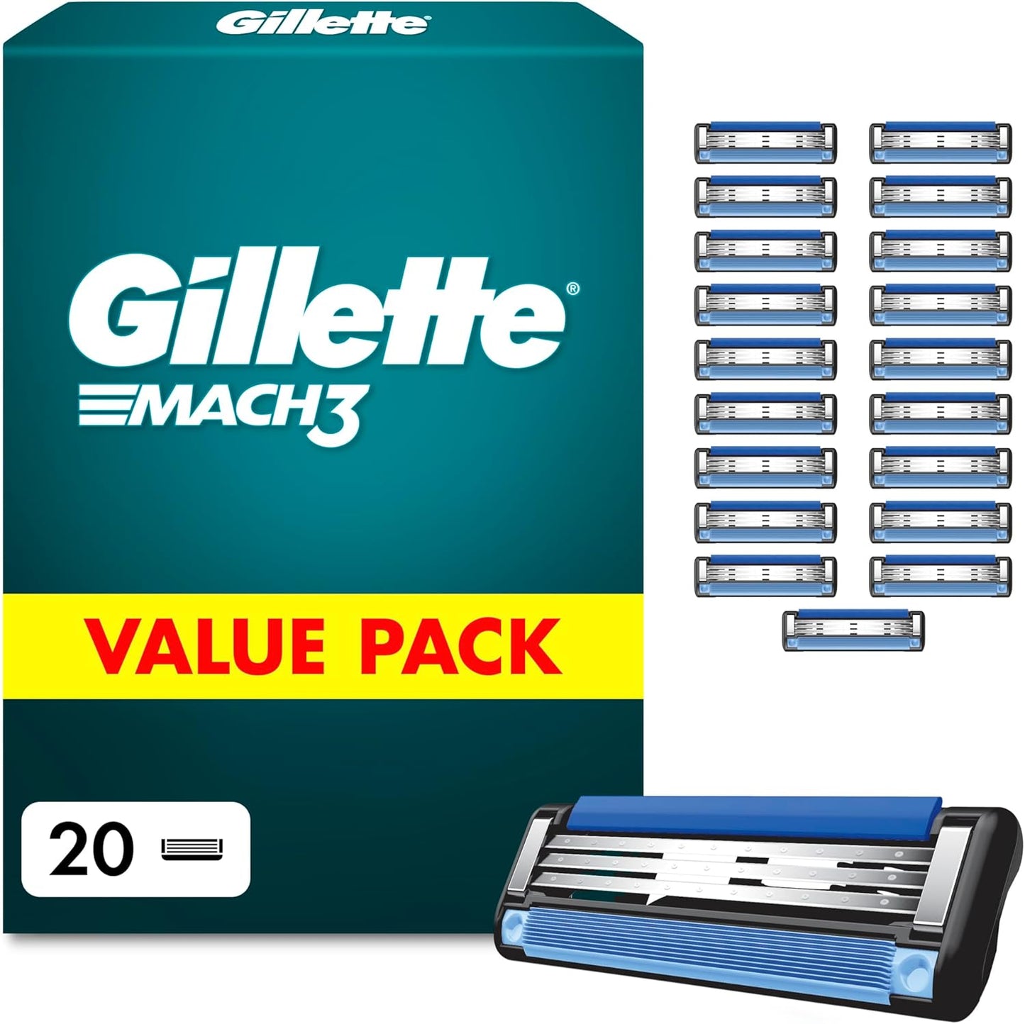 Gillette Mach3 Razor Blades Men, Pack of 20 Refills, New but open, scruffy box