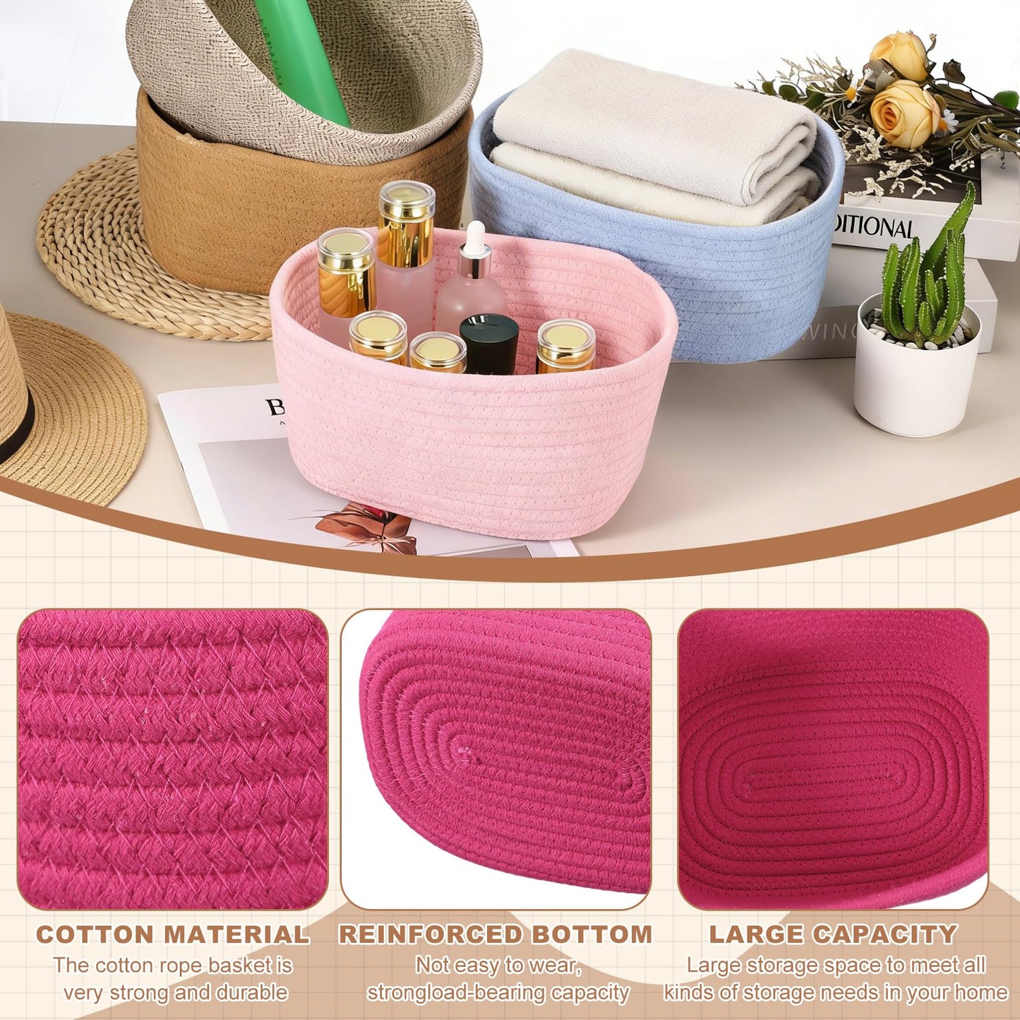 sourcing map Small Woven Basket, 21x15x12 cm Rectangular Rope Basket Decorative Gift Chest Box Cute Mini Woven Storage for Organizing Shelf Storage
