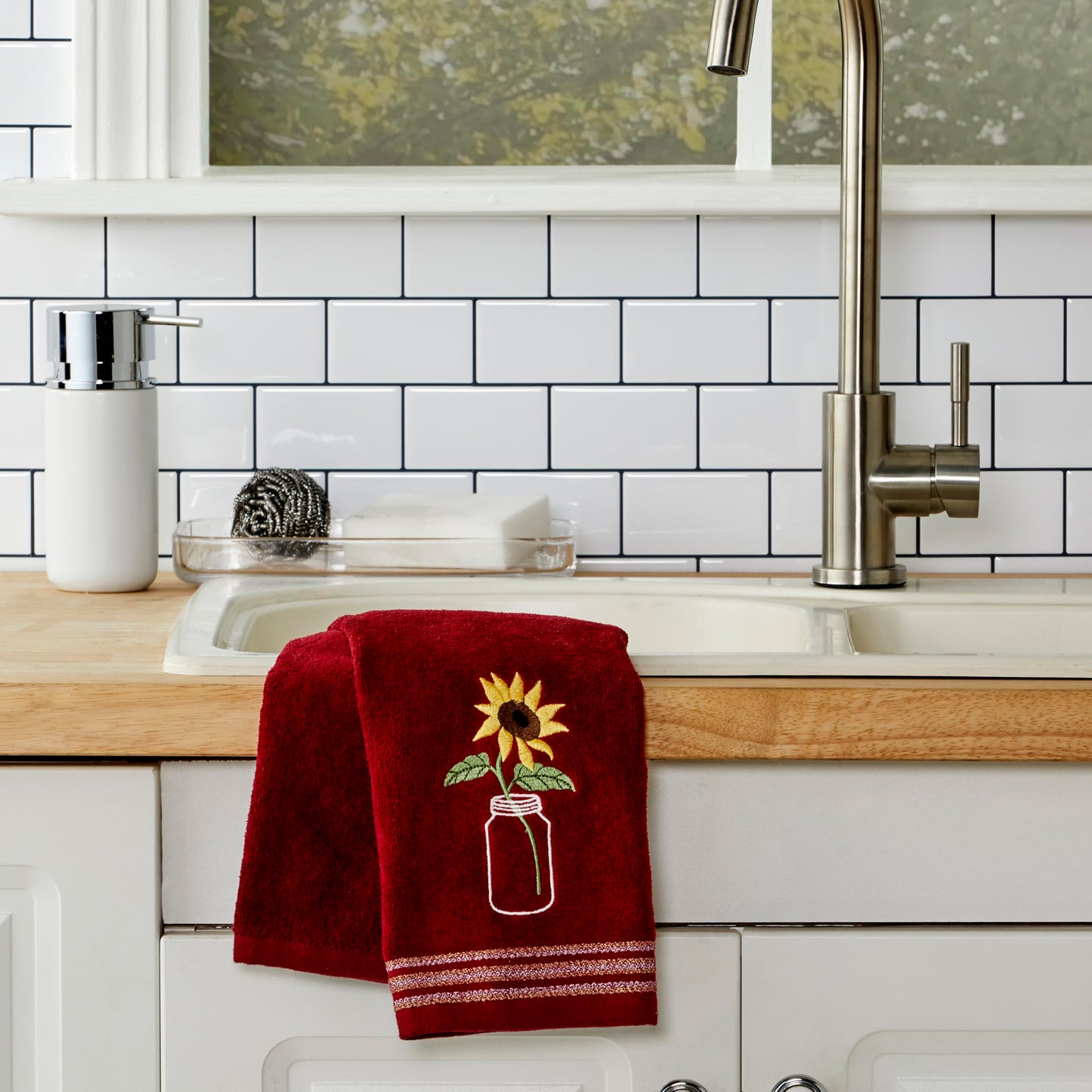 SKL Home by Saturday Knight Ltd. Sunflower In Jar 2 Pc Hand Towel Set, Wine