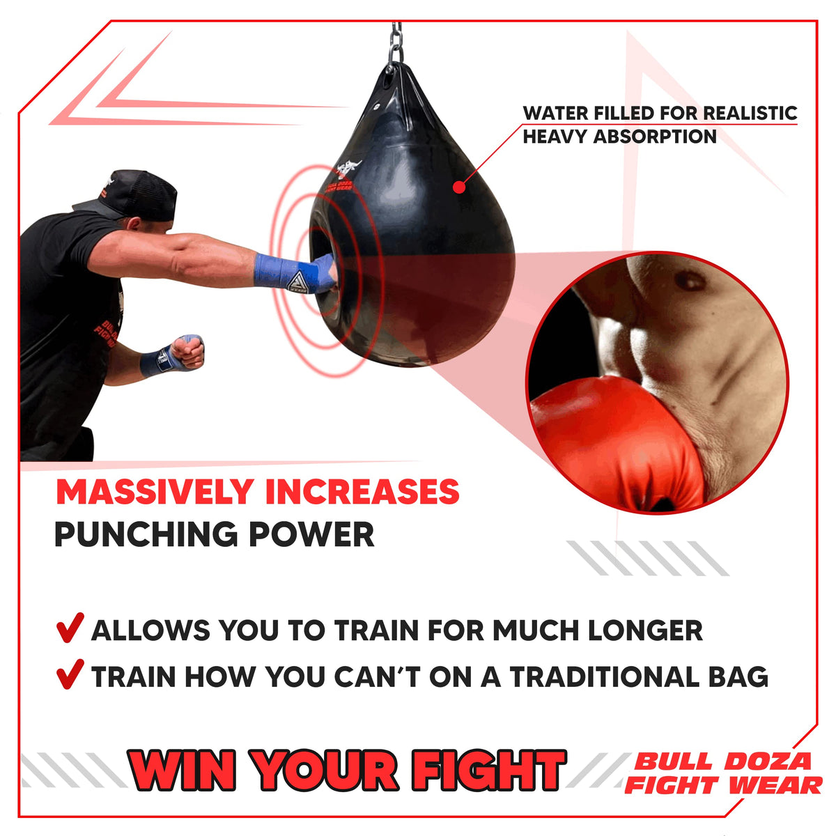 Bull Doza Fight Wear Pro Water Punch Bag - Heavy Durable Waterproof - Three Sizes (S (12?) 14kg)