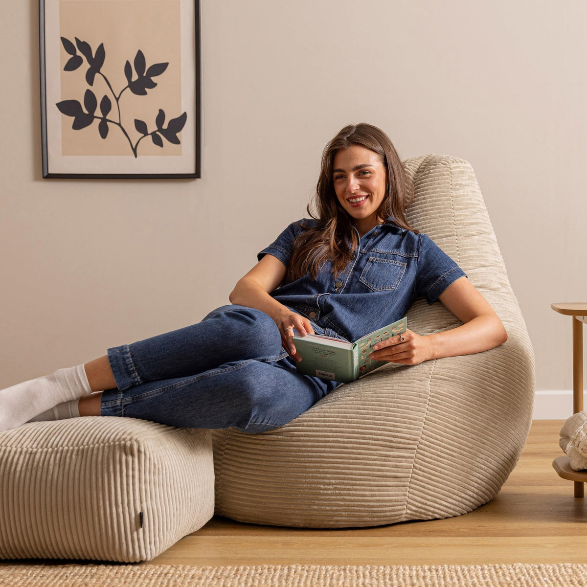 icon Dalton Large Cord Bean Bag & Footstool with Filling Included, Beige