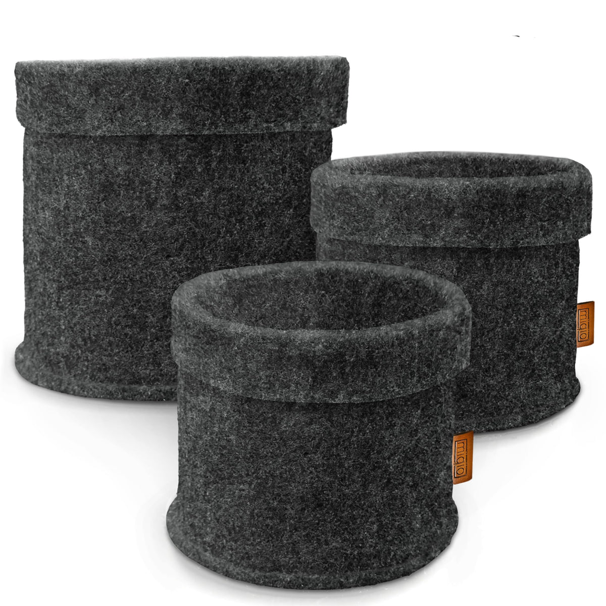 Miqio® Design Premium Felt Basket - Storage Baskets Round - Set of 3 - Plant Basket - Flower Planter - Oeko-Tex Certified