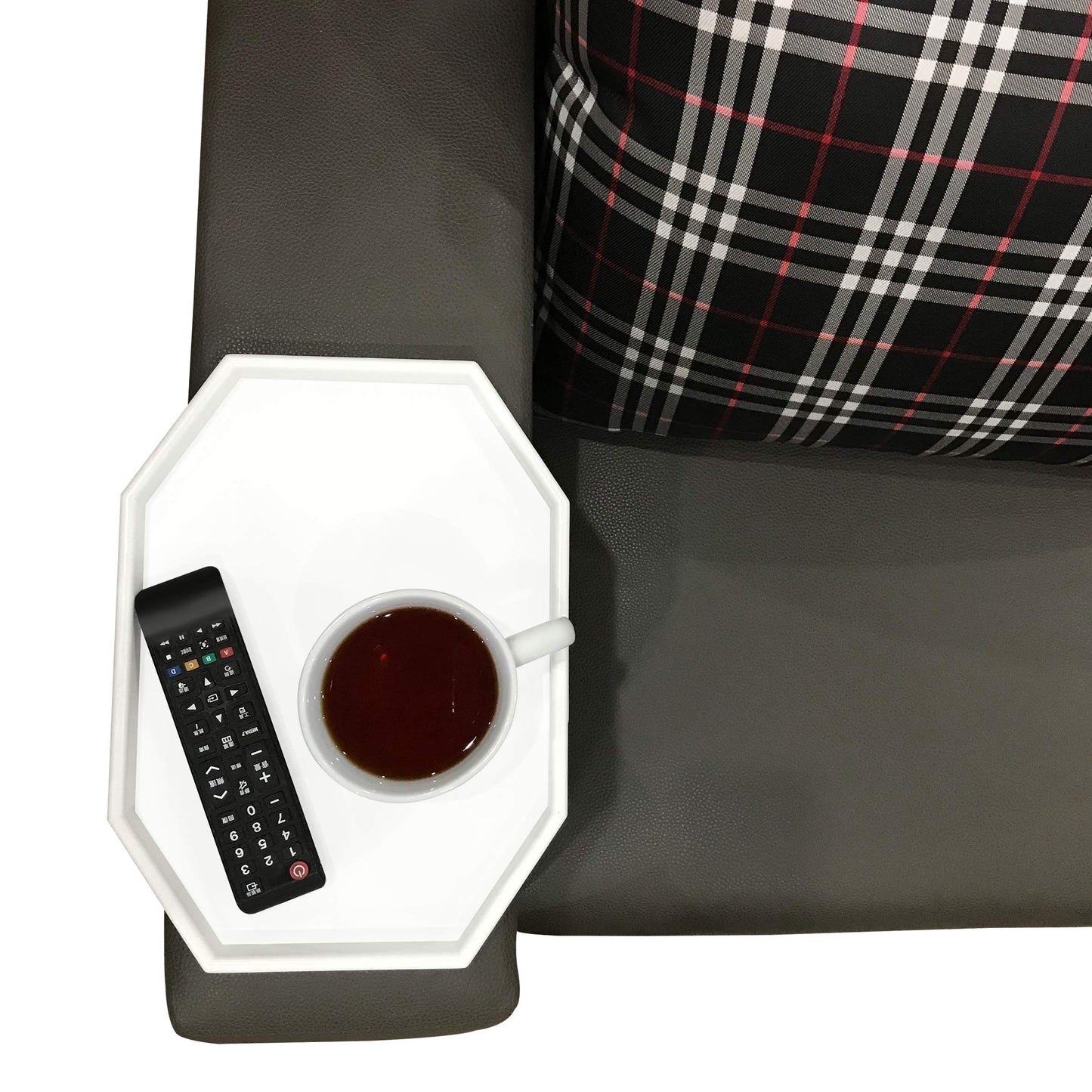 Clip-On Side Table for Sofa Armrest, Couch Tray for Drinks & Snacks(White)
