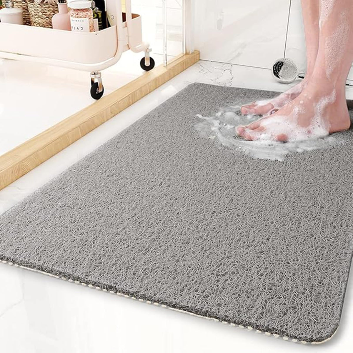 KAZOLEN Shower Mat Non Slip Anti Mould: Bath Mats for Inside Bath- 75 x 45 cm Anti Slip Shower Mats for Inside Shower- Loofah Shower Mat Grey Long