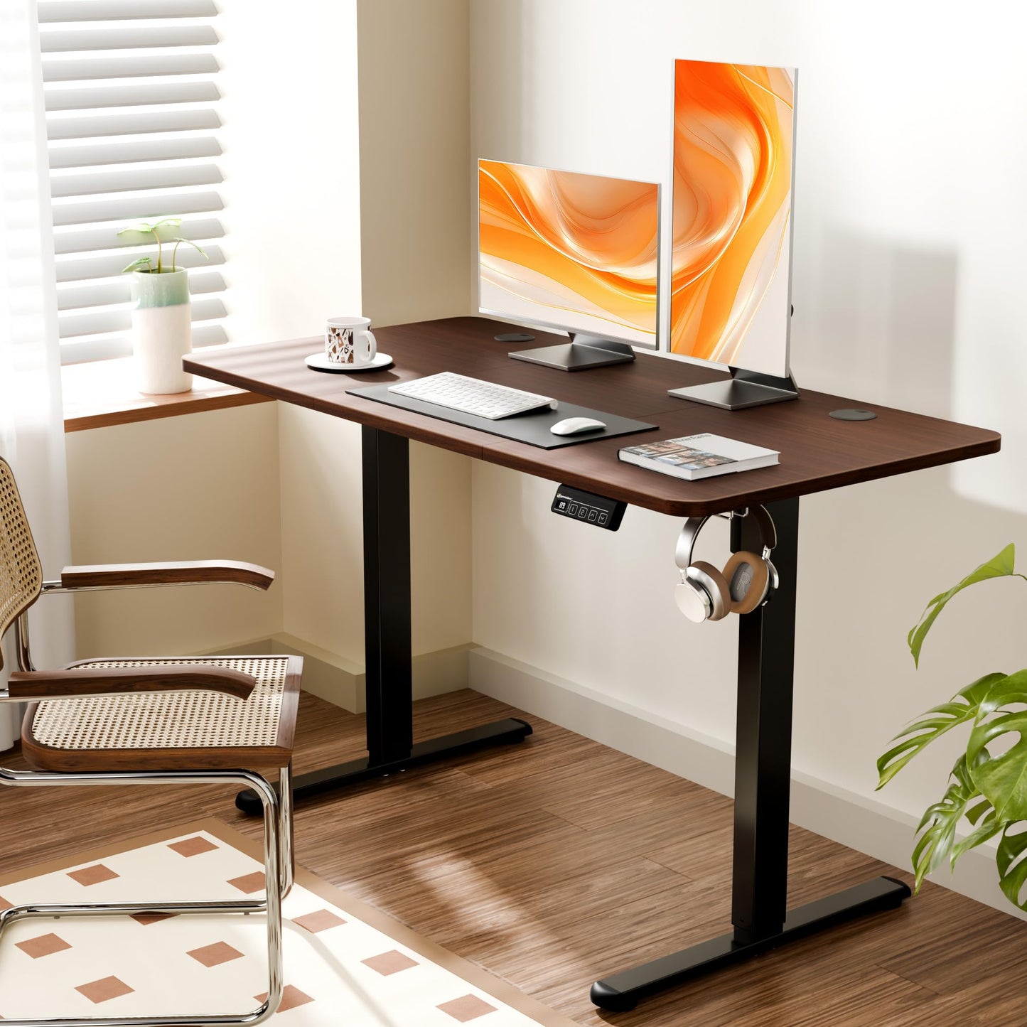 ERGOMAKER Electric Standing Desk 120x60cm, 2 Memory Presets, Black Walnut