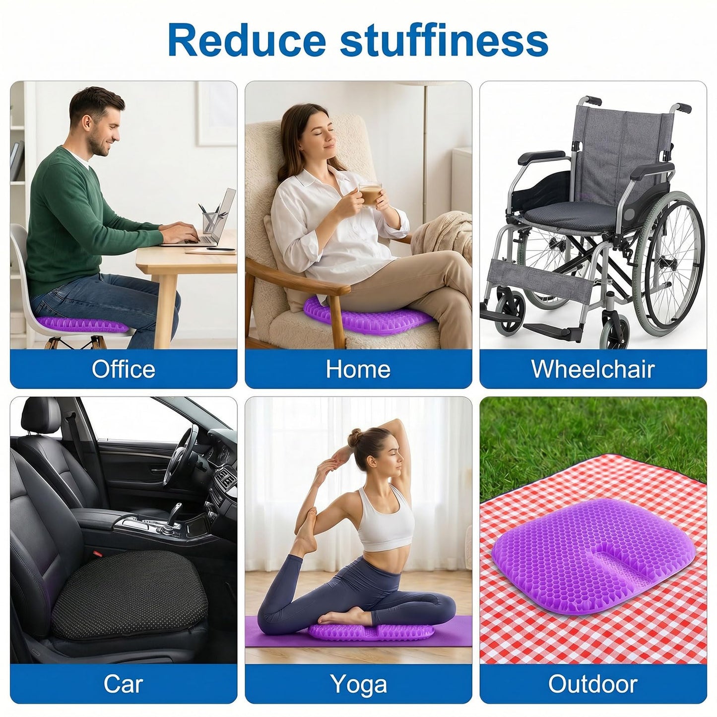 Gel Seat Cushion - Soft Sitter Honeycomb Cushion with Non-Slip Cover Large Gel Cushion with Relieving Back Coccyx Pain Pressure Cool Seat Pads for
