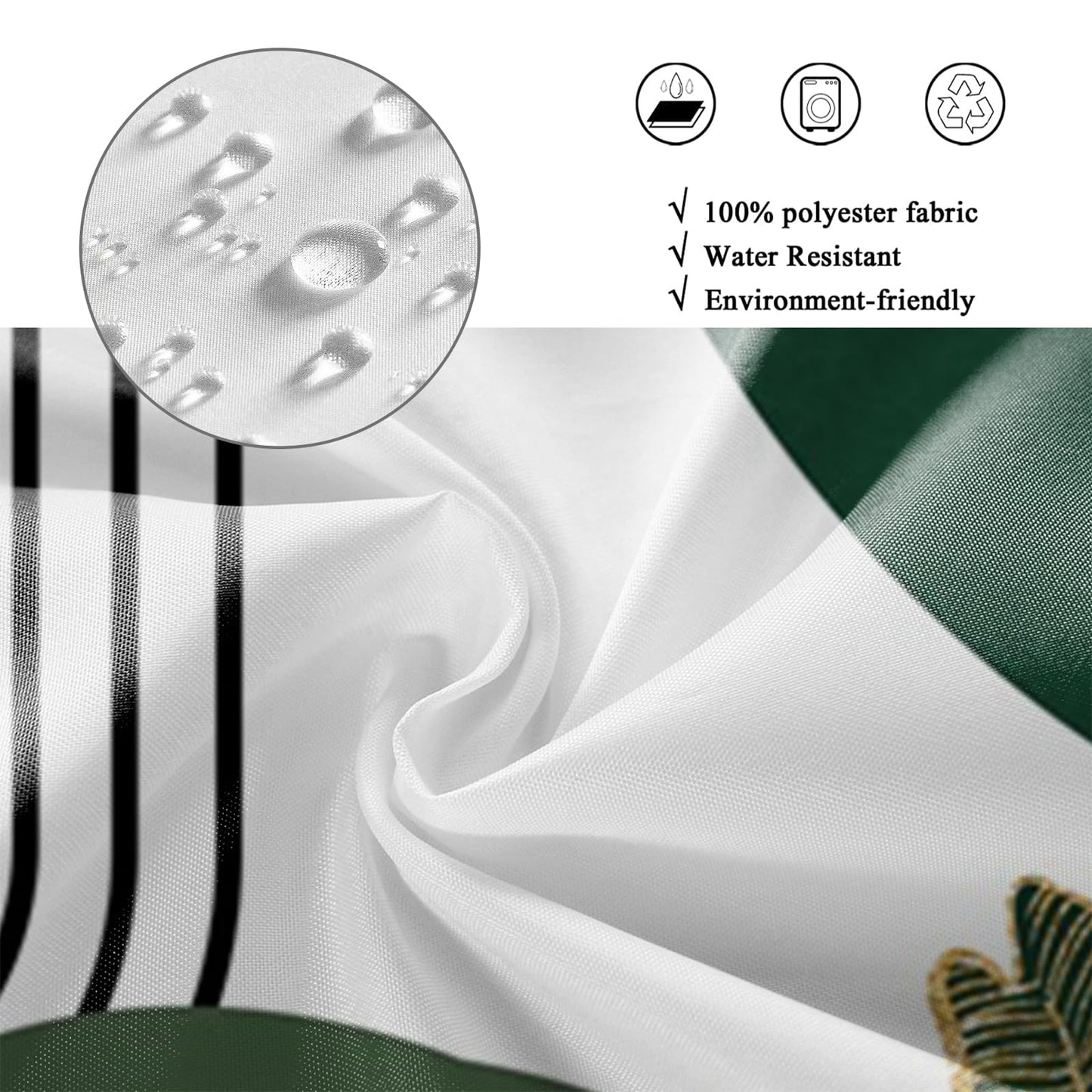 GCIREC Shower Curtain, 180x200cm, Dark Green Boho Mid Century Modern Abstract with Minimalist Leaf Waterproof Fabric Machine Washable Bathroom
