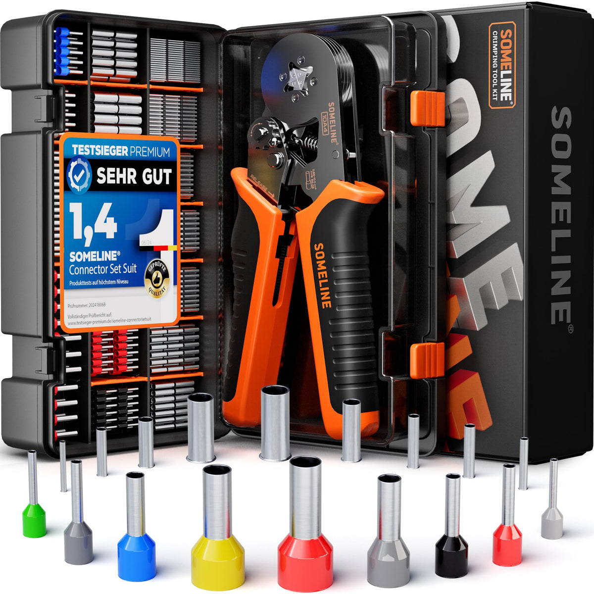 SOMELINE Crimping Pliers Wire End Ferrules Set, 0.25?10 mm? with 18 Types Insulated and Non-Insulated Wire End Ferrules, Self-Adjusting Square